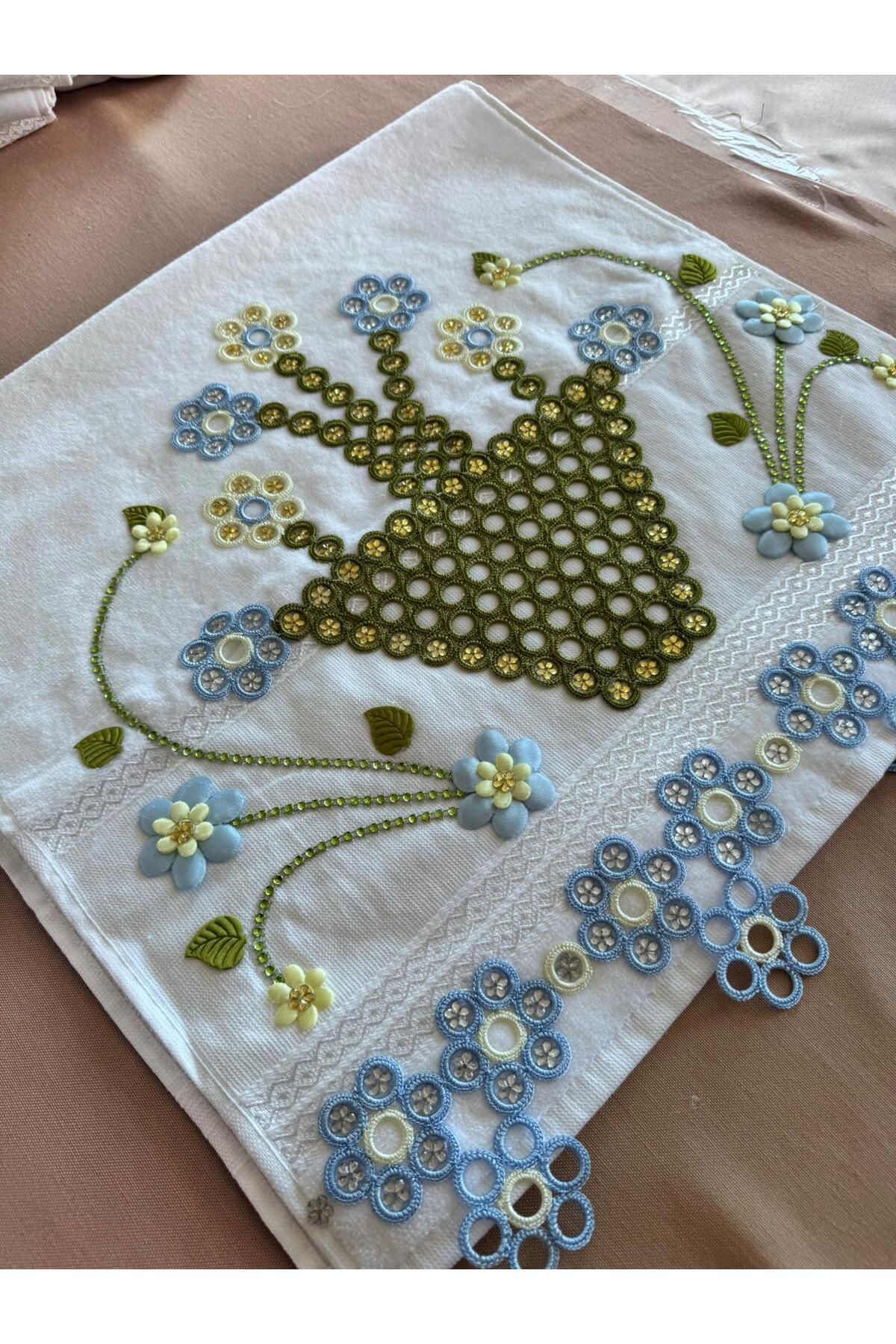 TUTUYA TEXTIL EL ÖRGÜSÜ MEKİK İŞİ SEPETLİ DANTEL HAVLU ÇEYİZLİK HAVLU