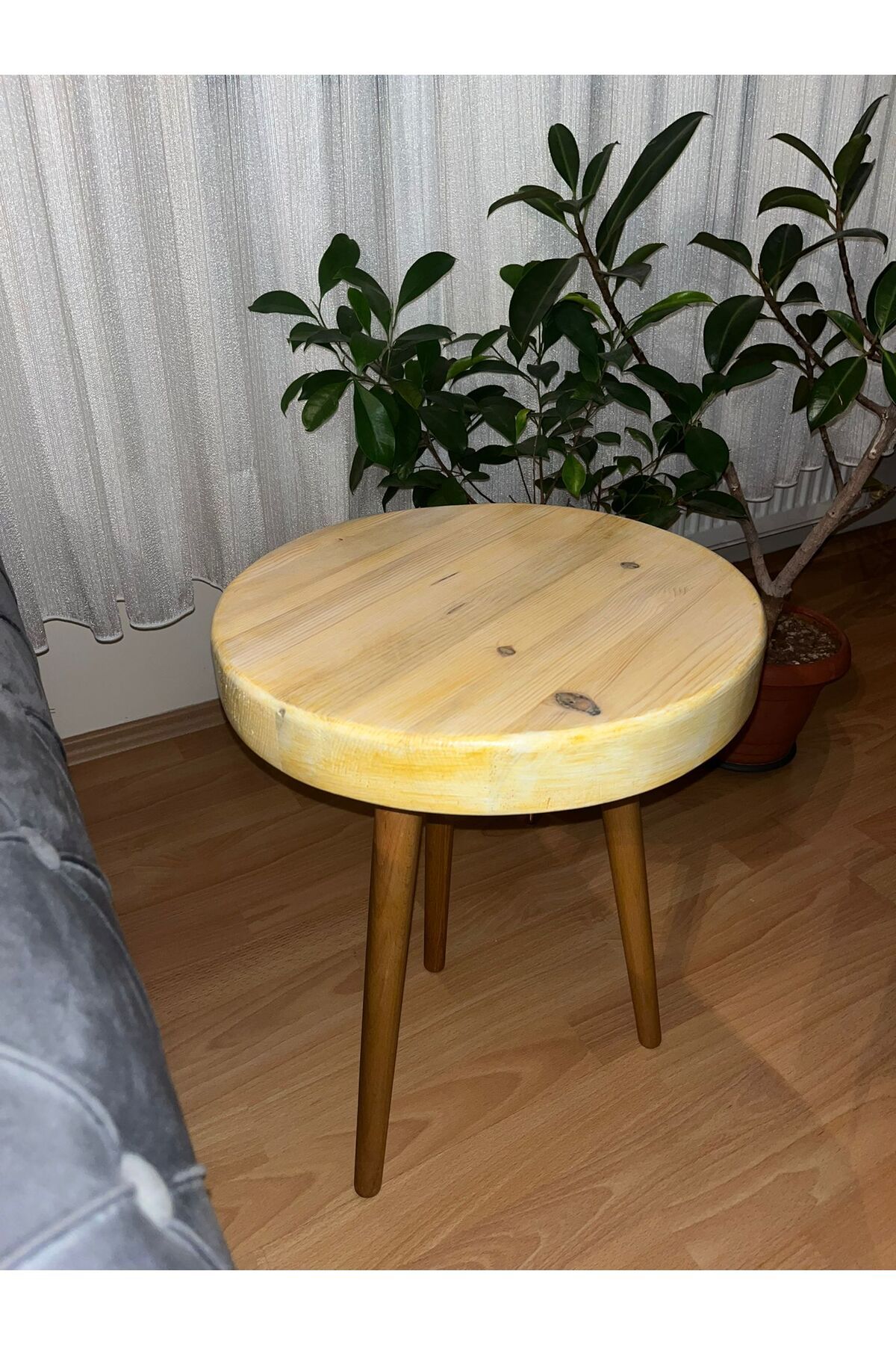 Ekübya Home Doğal Masif Ahşap Yuvarlak Tekli Yan Sehpa