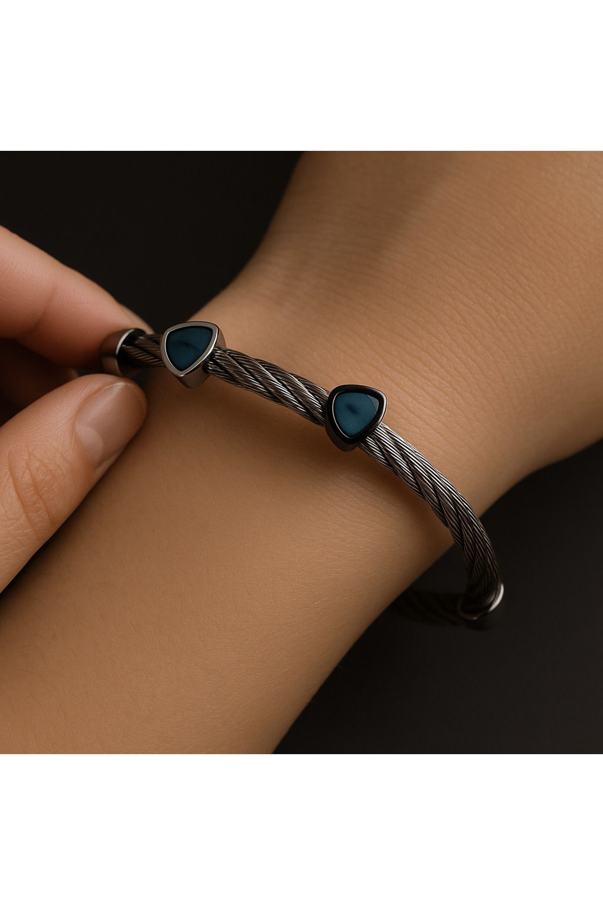 CLOVER JEWELRY Mavi Taşlı Halat Kordon Bileklik
