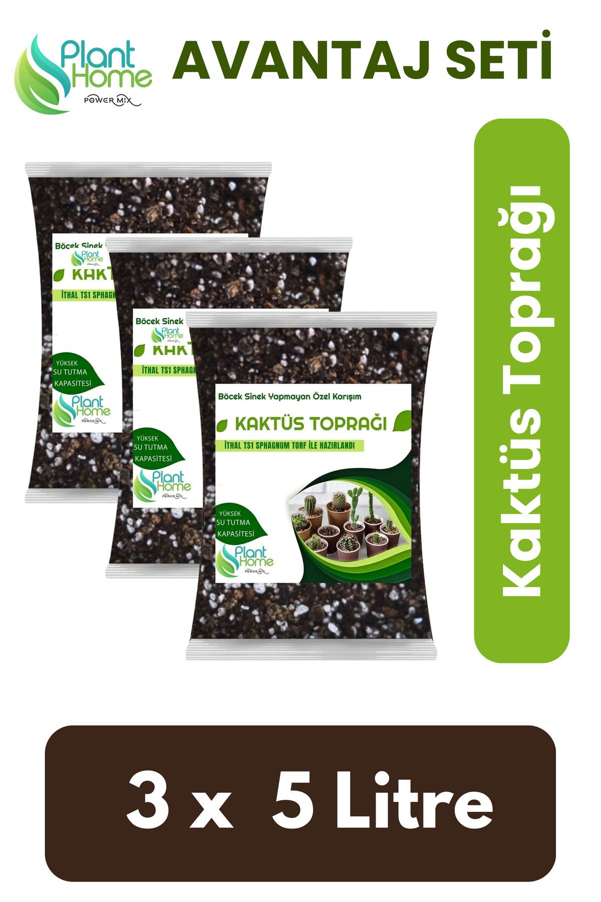 Plant Home Power Mix 15 Litre Kaktüs Toprağı - Kaktüs ve Skulent İçin Böcek Sinek Yapmayan Özel Karışım