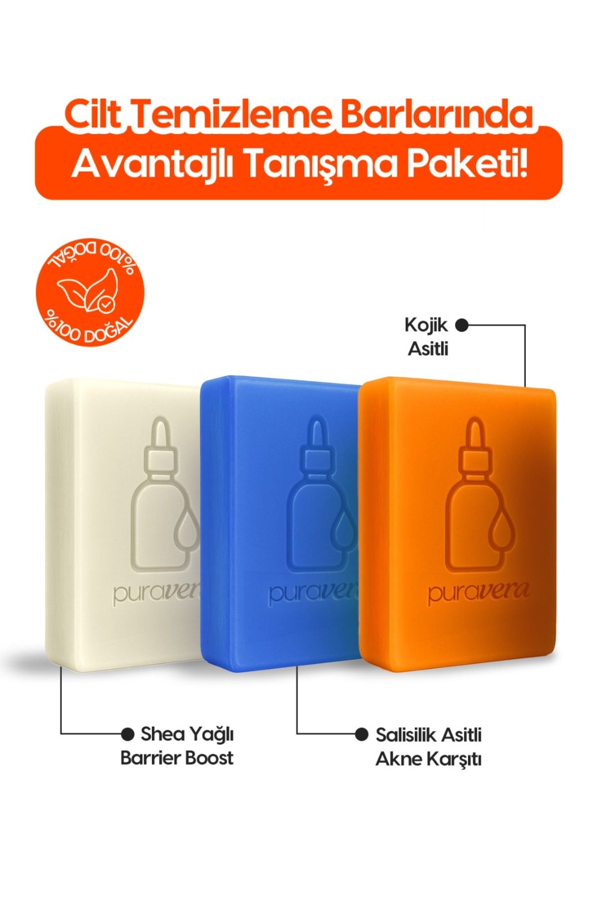 Puravera Cilt Bakım Barları Tanışma Seti – Kojik & Salisilik Asitli + Shea Yağlı Sabun