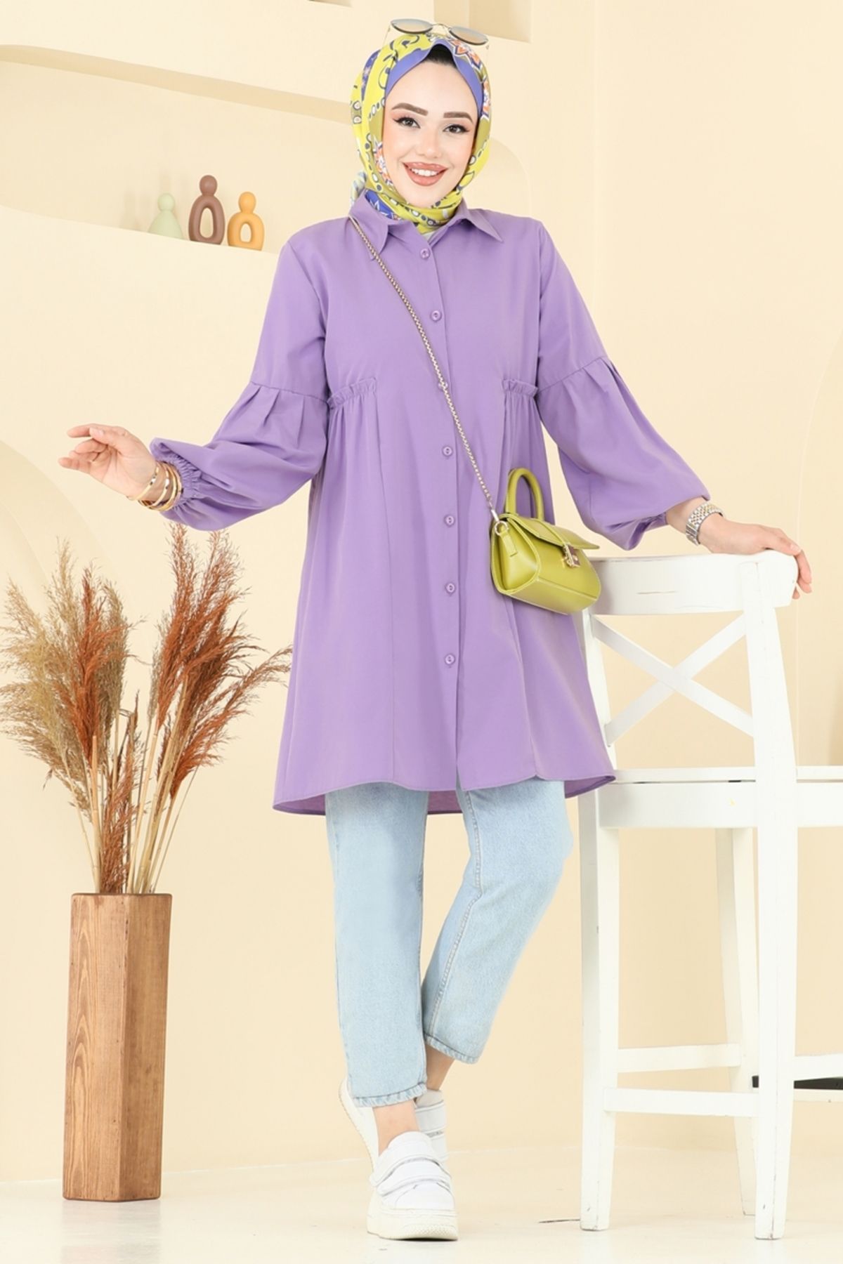 Modaselvim Gömlek Yakalı Tunik 3055KTR750 Lila