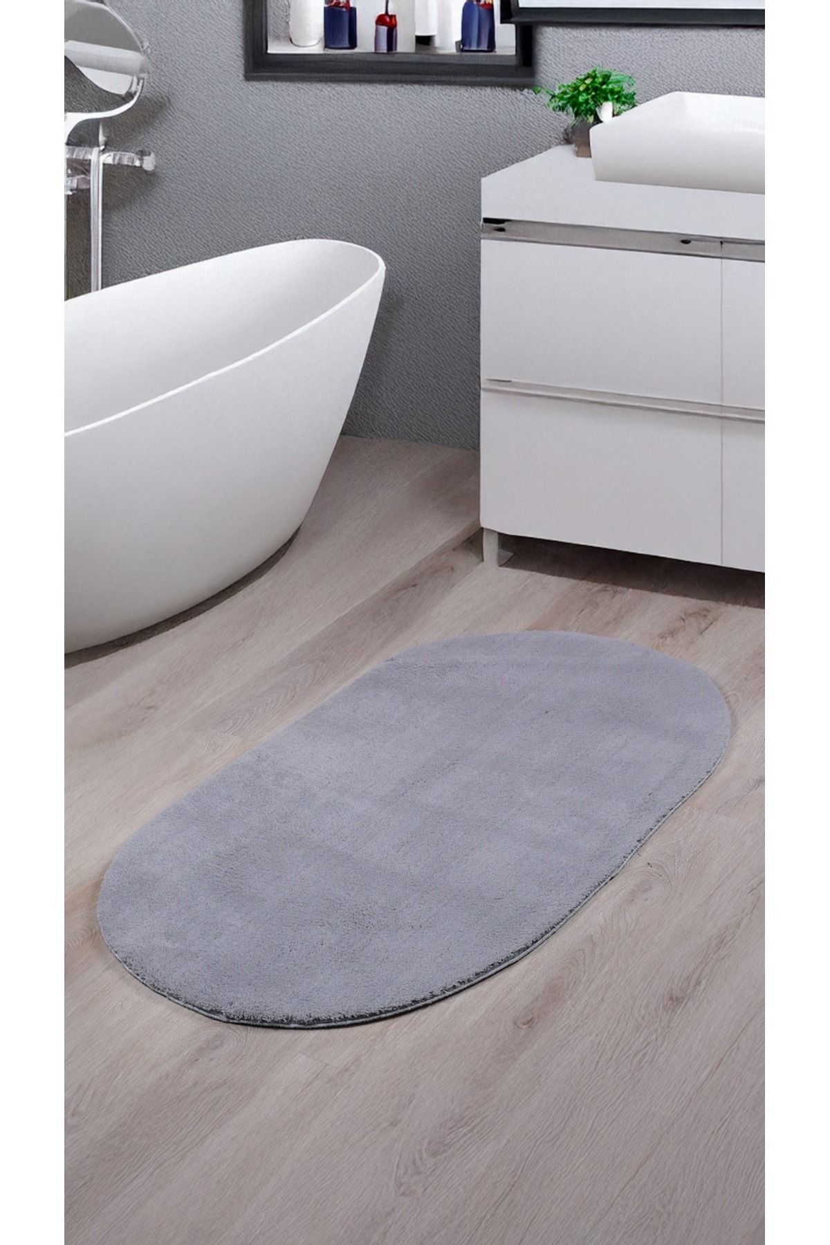 Serenest Home Gri Oval Peluş Halı Post Kürk Yumuşak Halı Kaymaz Taban Makinede Yıkanabilir