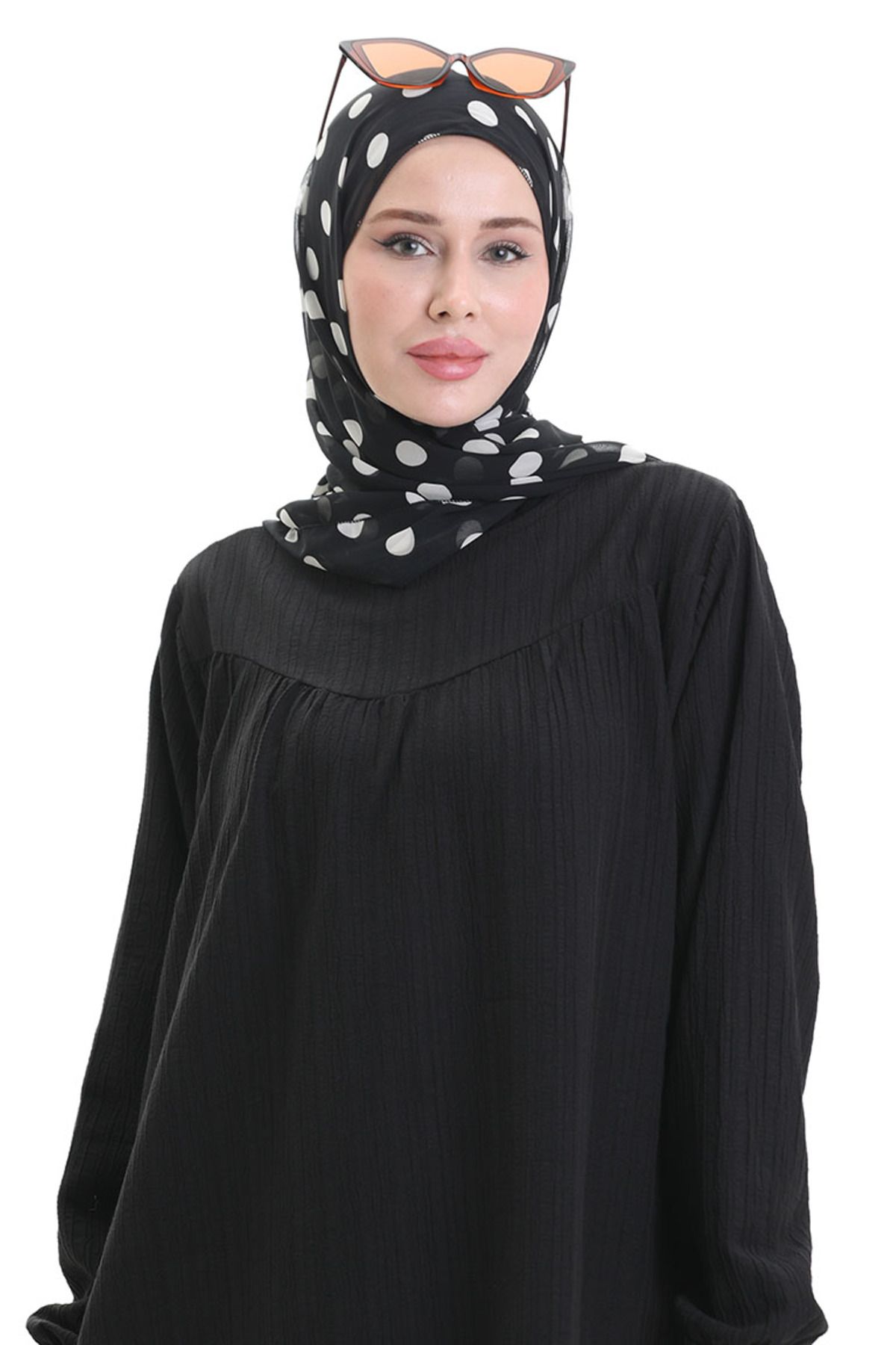 sefamerve-Tunic Trousers with Elastic Sleeves Double Set 0103-01 Black 4