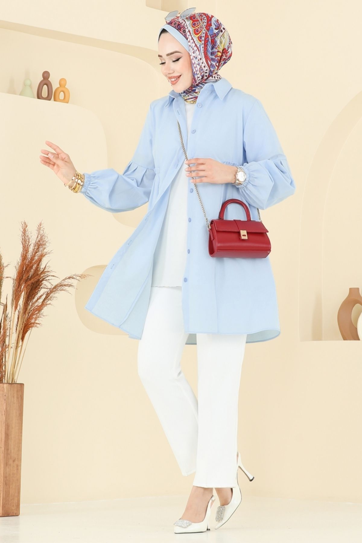 Modaselvim Gömlek Yakalı Tunik 3055KTR750 Bebe Mavisi