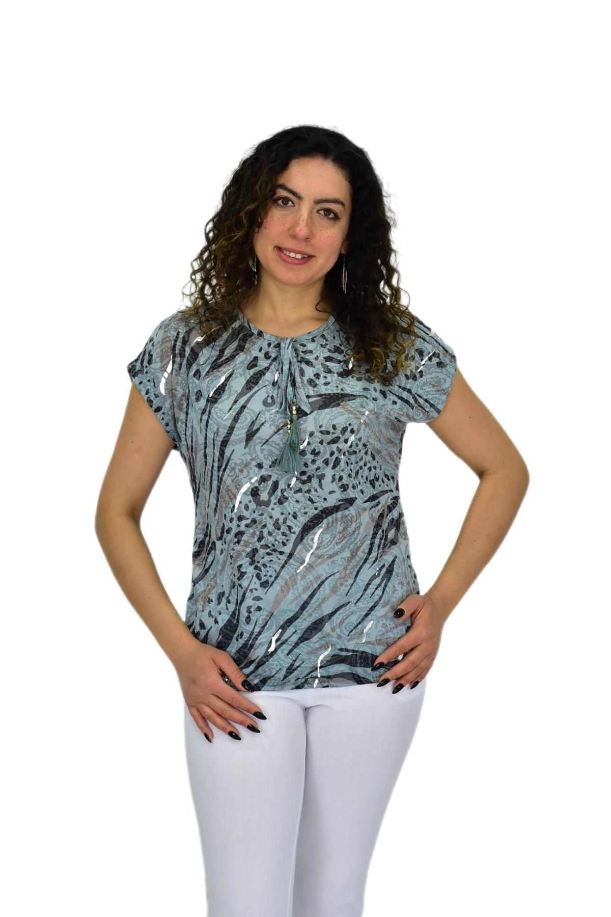 LİNSOLİTA Kadın Kısa Kol Baskılı Bluz BGL-ST04706