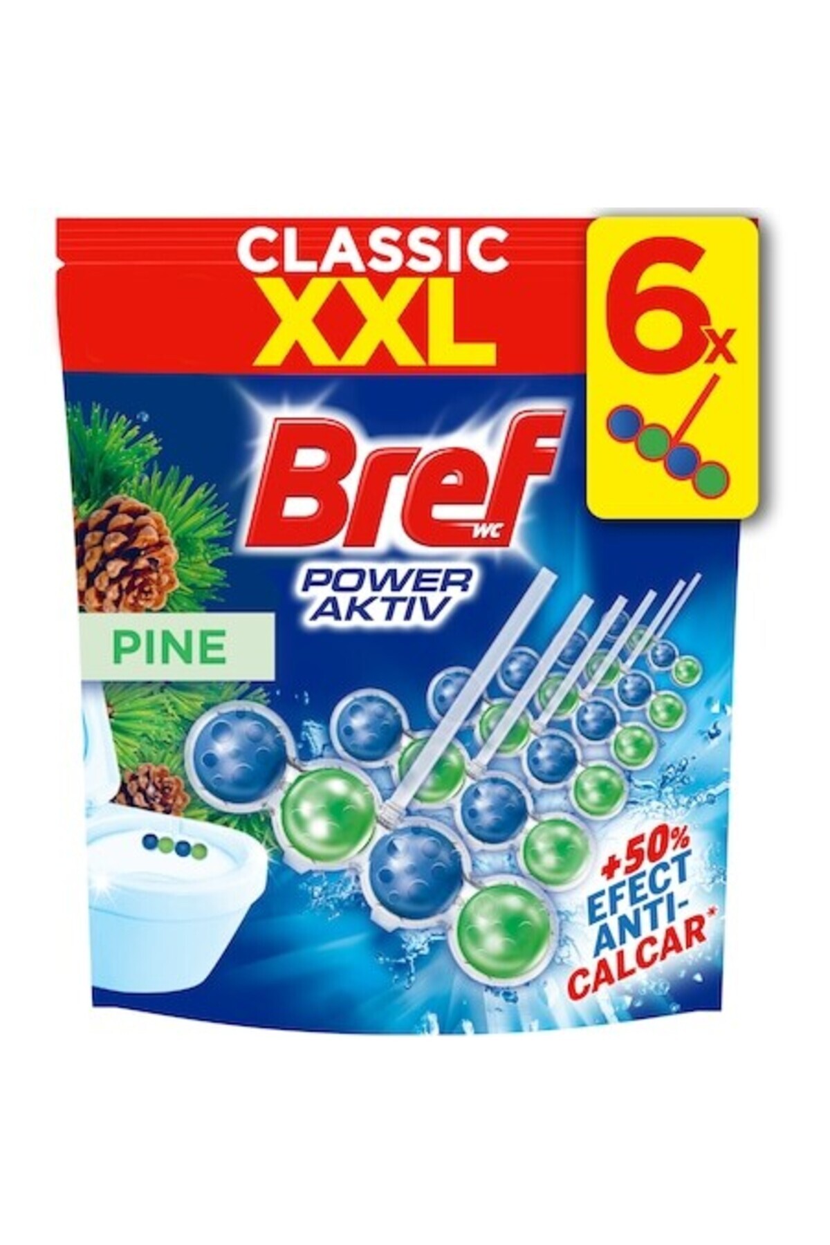 Bref Odorizant de cameră pentru toaletă Bref Power Active Pine, 6x50g