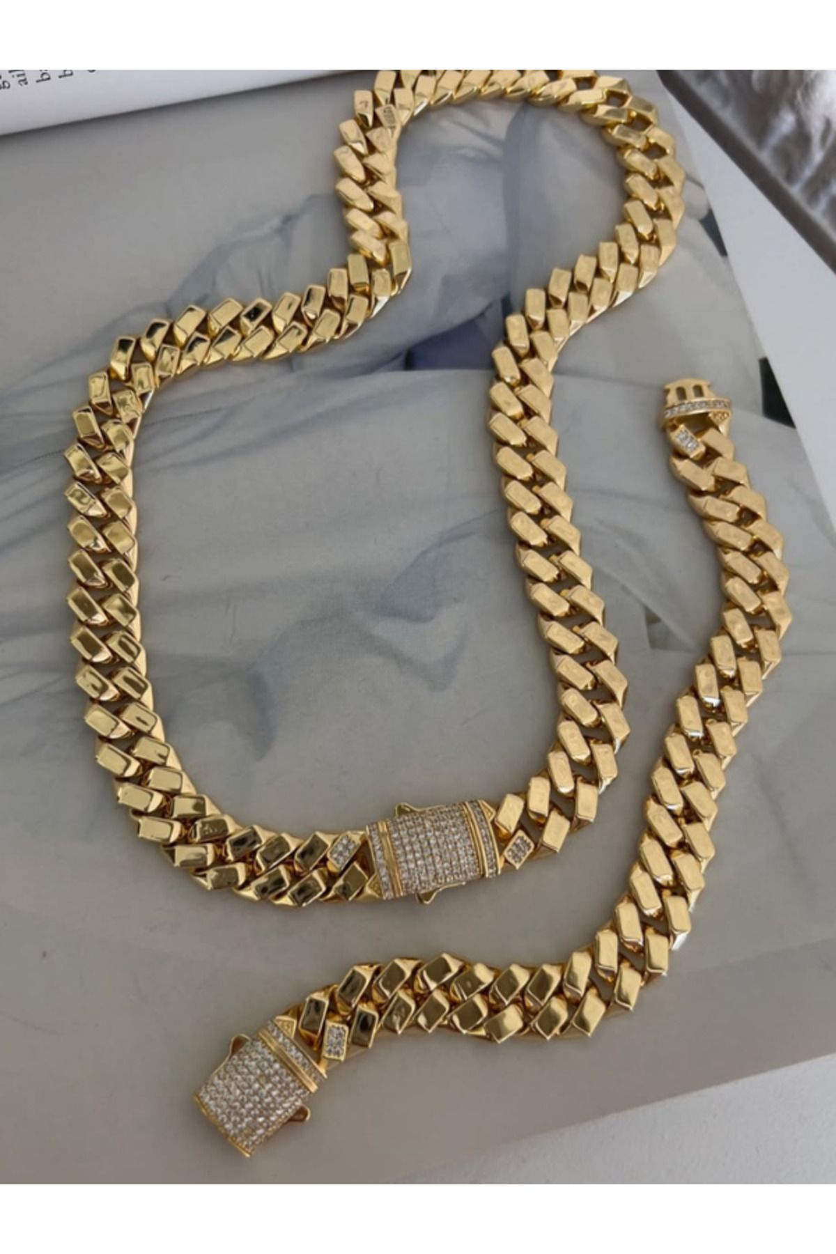 TAKISUN Prong Cuban Chain Taşlı Kolye & Bileklik
