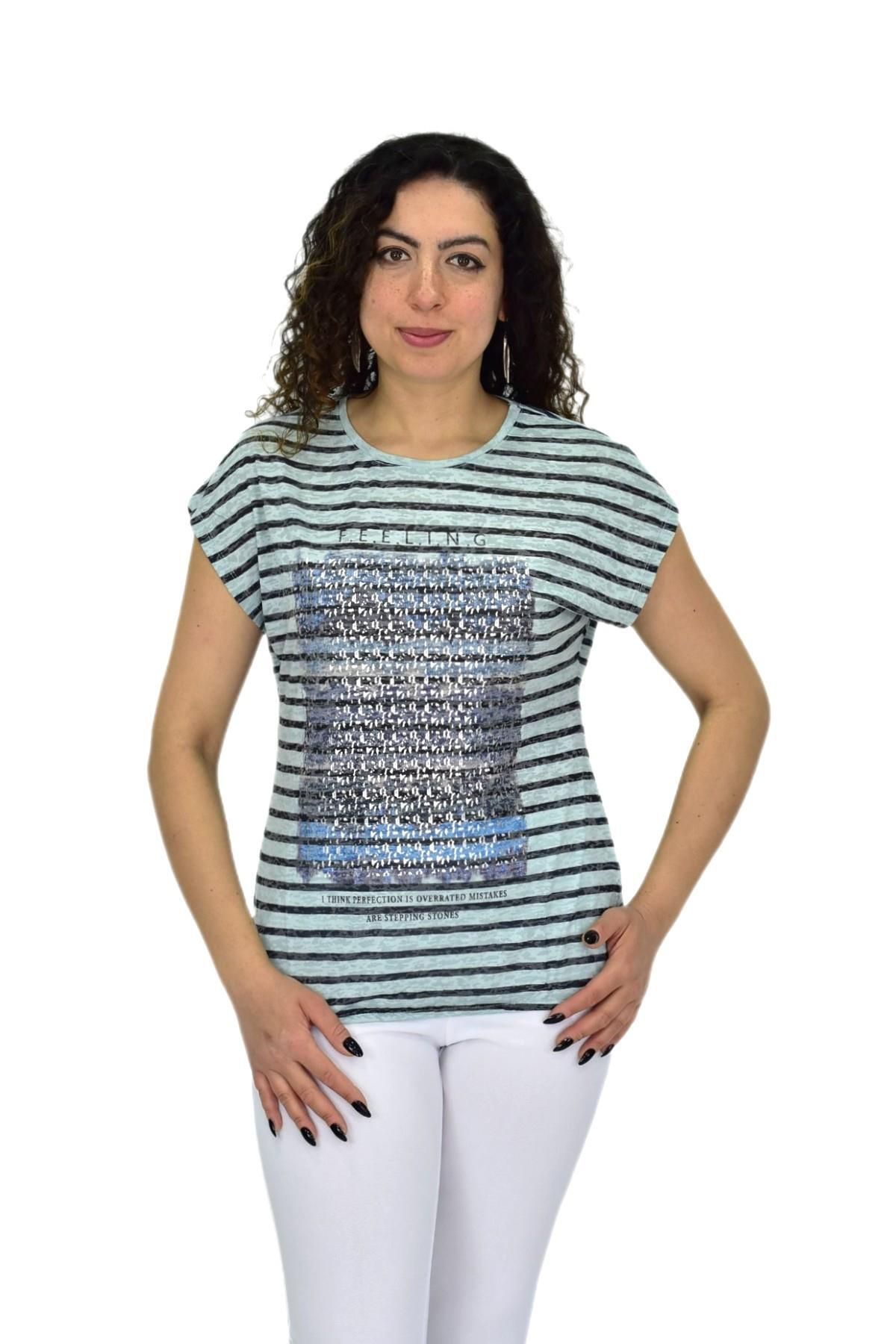 LİNSOLİTA Kadın Kısa Kol Baskılı Bluz BGL-ST04707