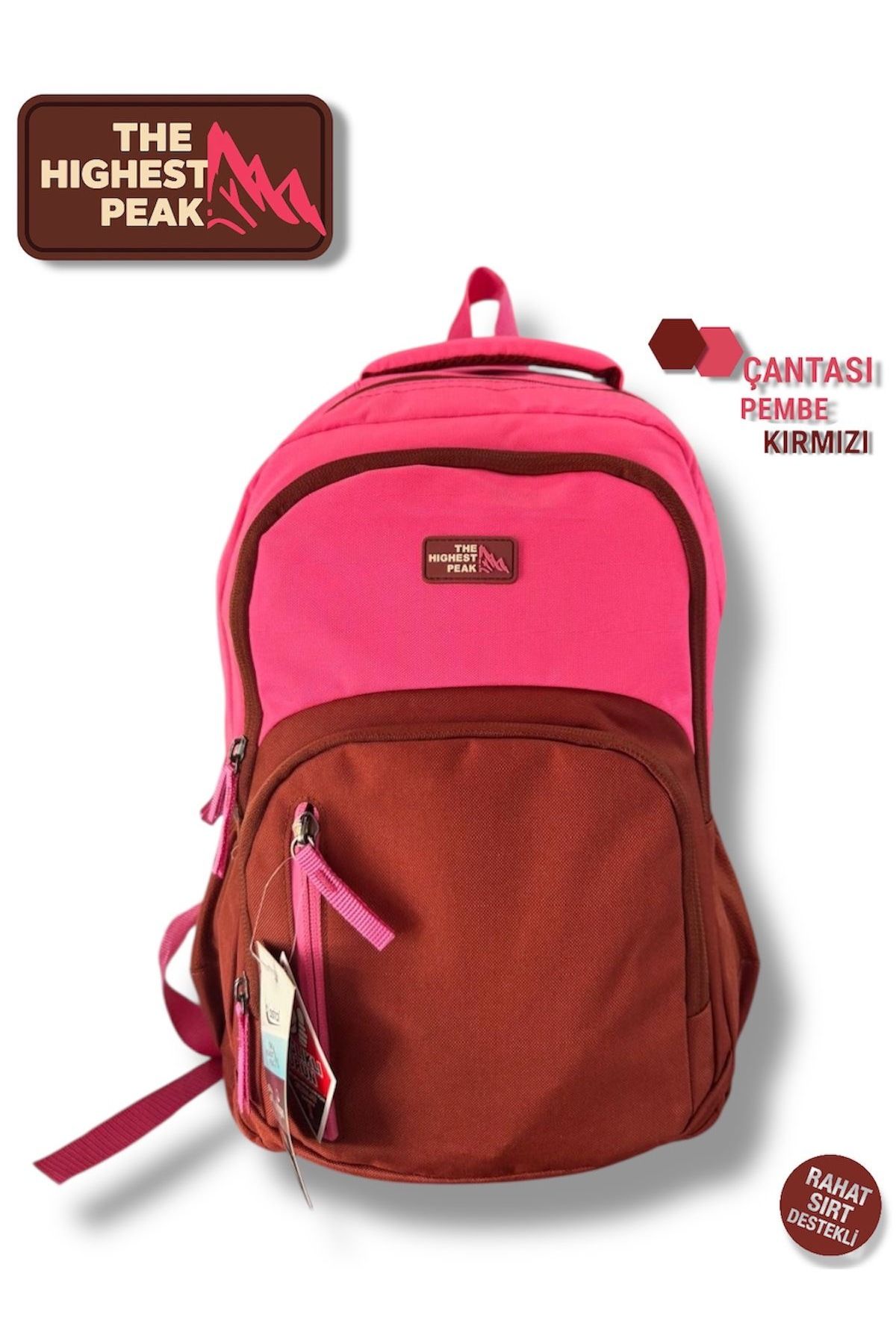 madam gold 🎒 THE HIGHEST PEAK – Pembe & Kırmızı Sırt Çantası