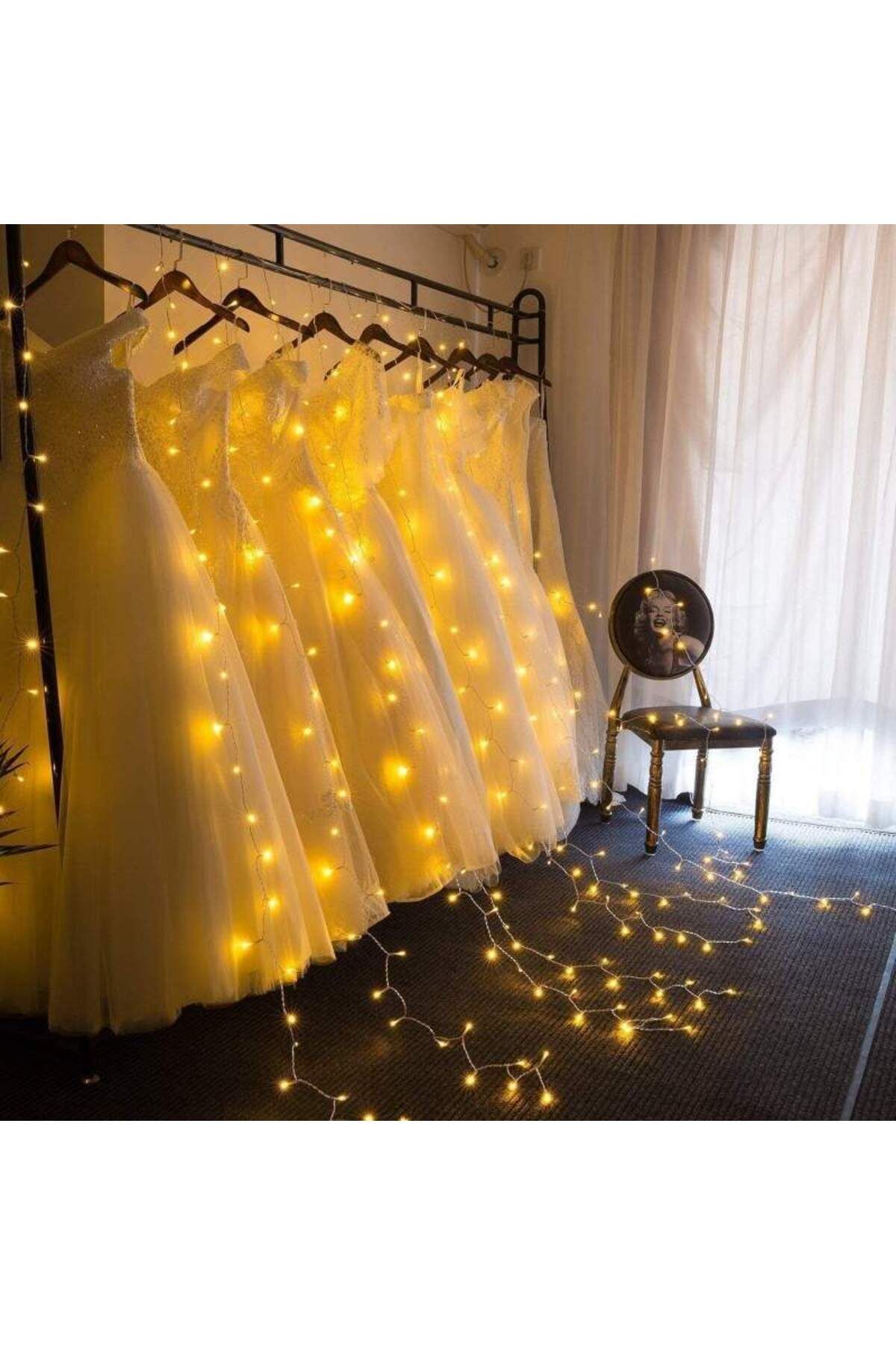 SIKS-Instalație de Crăciun, model de perdea, 8 efecte de lumină, franjuri, 300 led-uri, fir alb 6