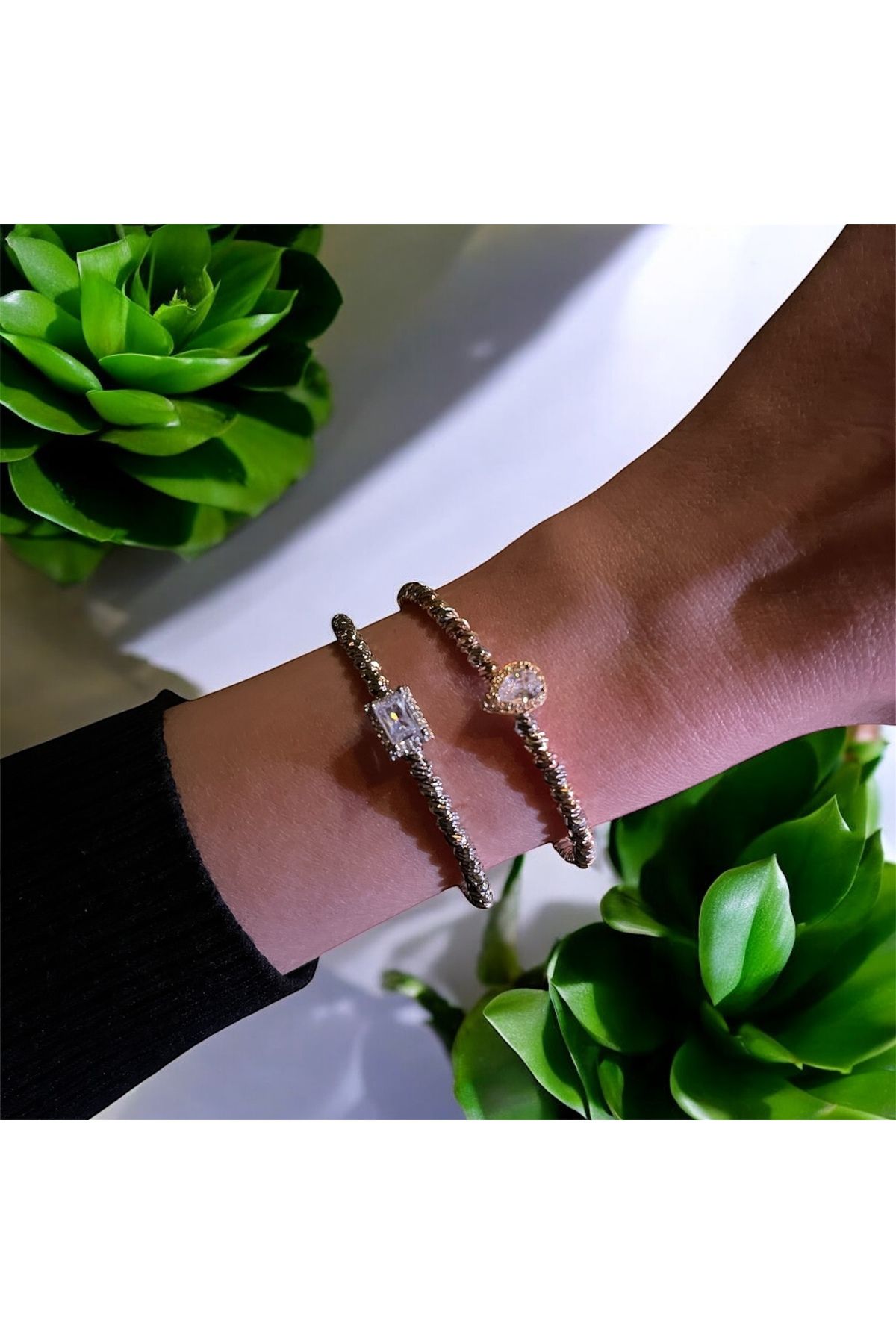 manostyle LA MABU İKİLİ SET ÇOK RENKLİ DORİKA TAŞLI ÇELİK BİLEKLİK
