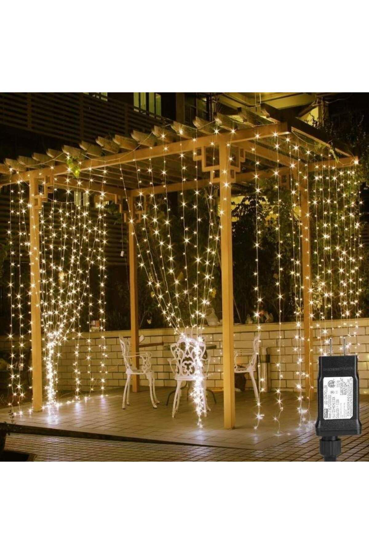 SIKS-Instalație de Crăciun, model de perdea, 8 efecte de lumină, franjuri, 300 led-uri, fir alb 7
