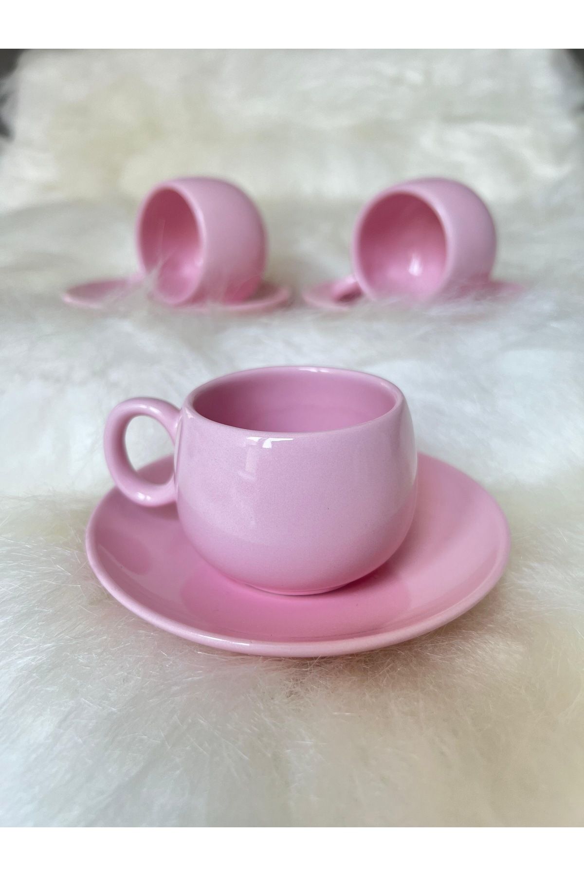 TAMER YİĞİT Tombul Kahve Fincanı 3 Adet - Pembe
