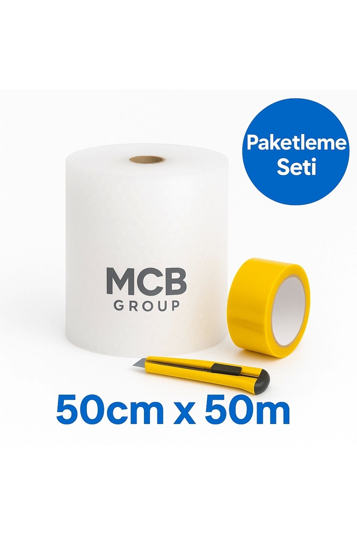 Mçb Group 50 cm x 50m Balonlu Naylon + Vege Koli Bandı + Maket Bıçağı Paketleme Seti
