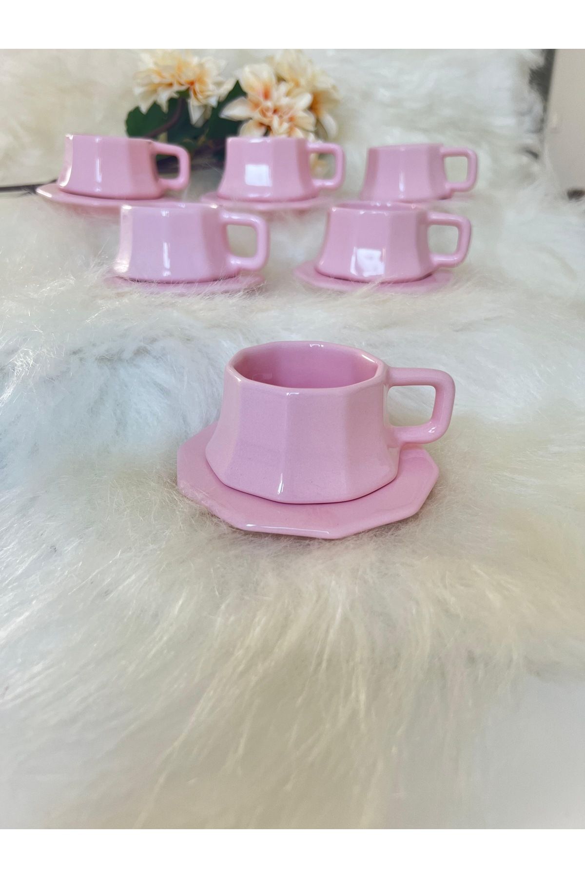 Chia Pet Köşeli Kahve Fincanı 6 Adet - Pembe