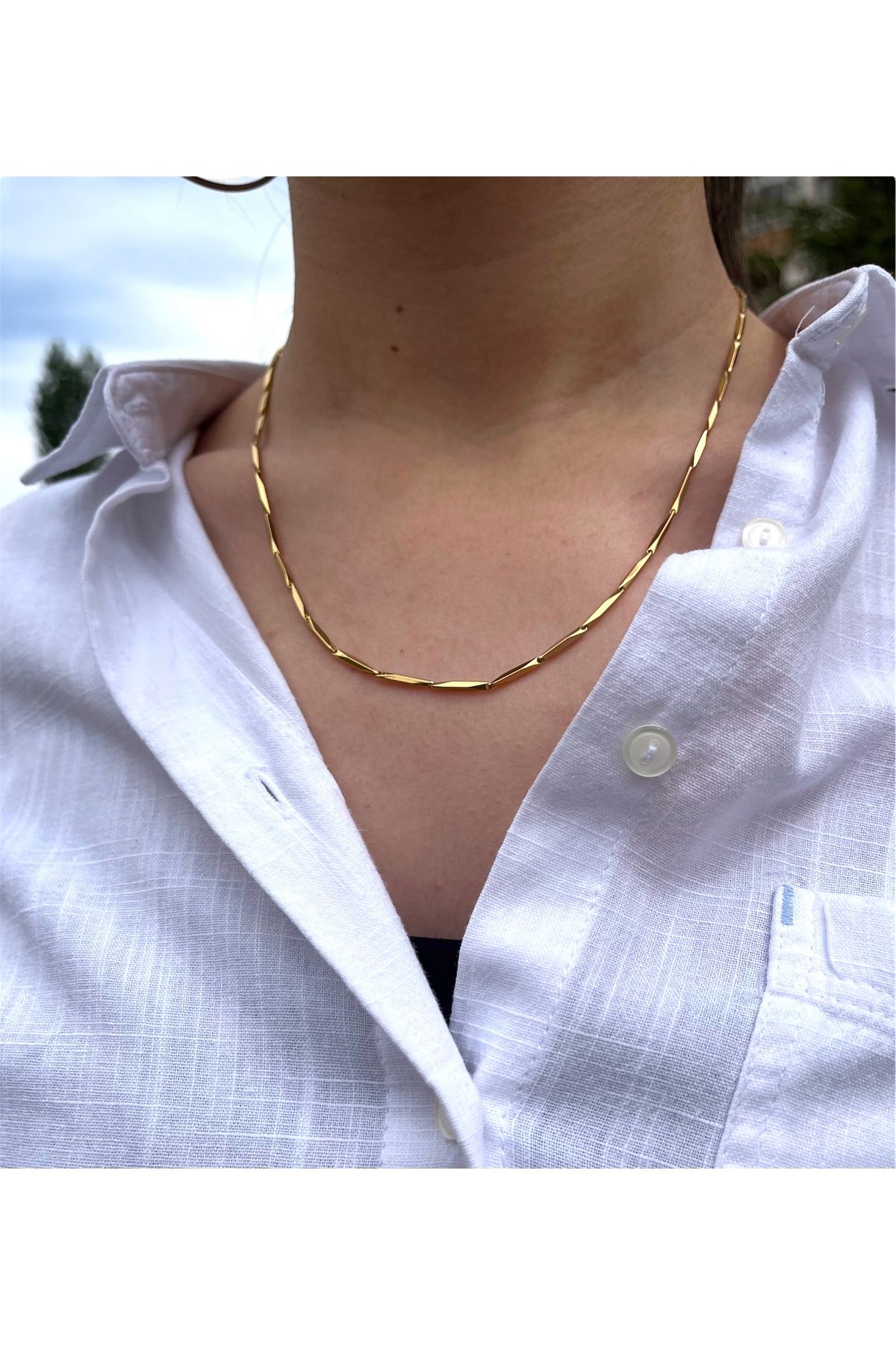 HİNESSA Çelik şık gold kolye
