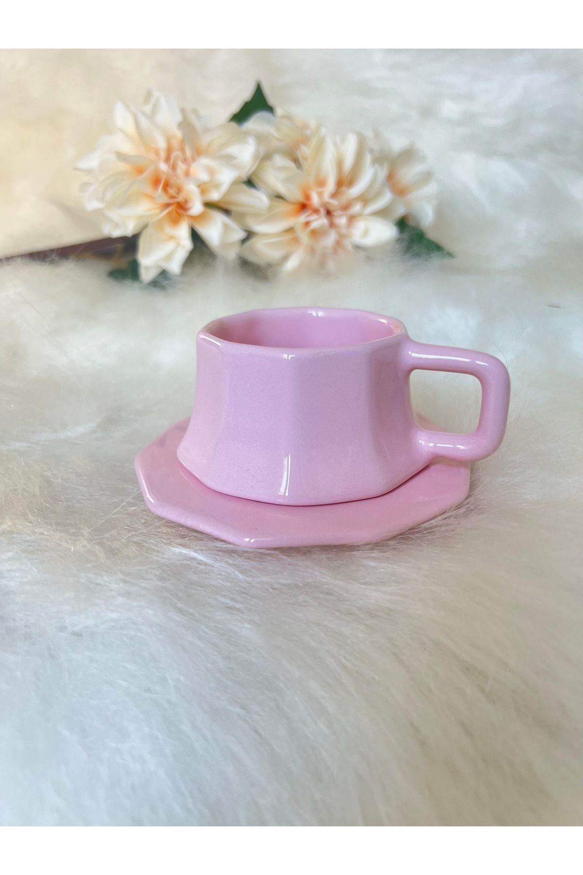 TAMER YİĞİT Köşeli Kahve Fincanı 1 Adet - Pembe