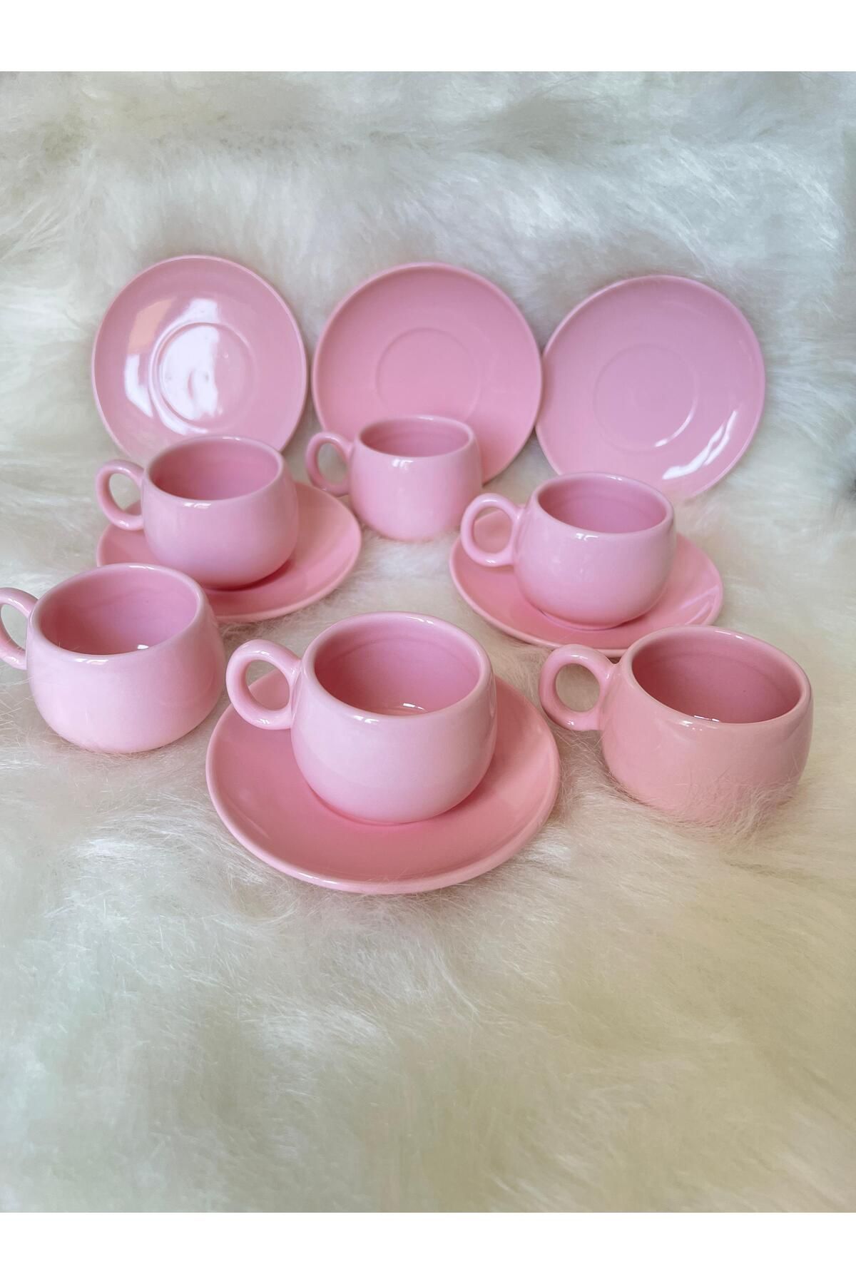 TAMER YİĞİT Tombul Kahve Fincanı 6 Adet - Pembe