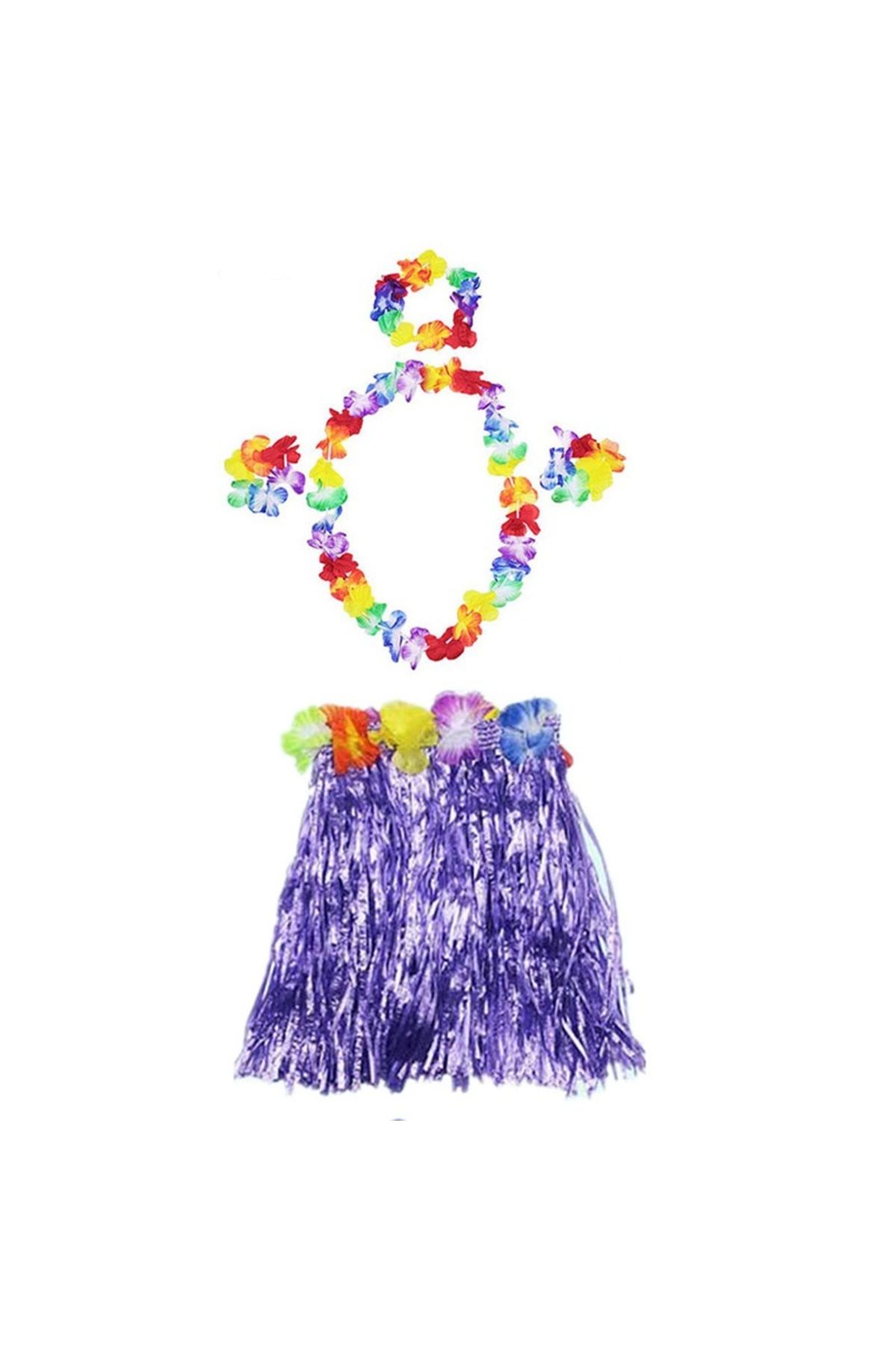 feifei Luau Aloha Hawaii Kolye Etek Taç Ve Bileklik Seti Mor