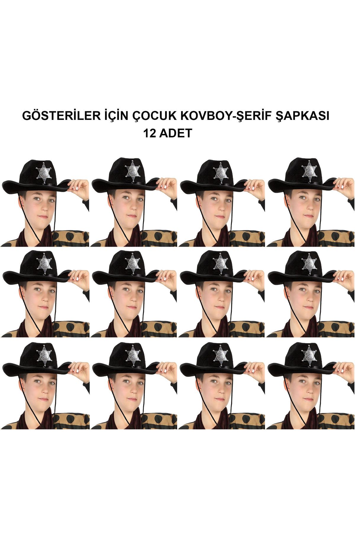 feifei Kovboy Şerif Şapkası Siyah 12 Adet - Kostüm, Parti Ve Gösteri Şapkası