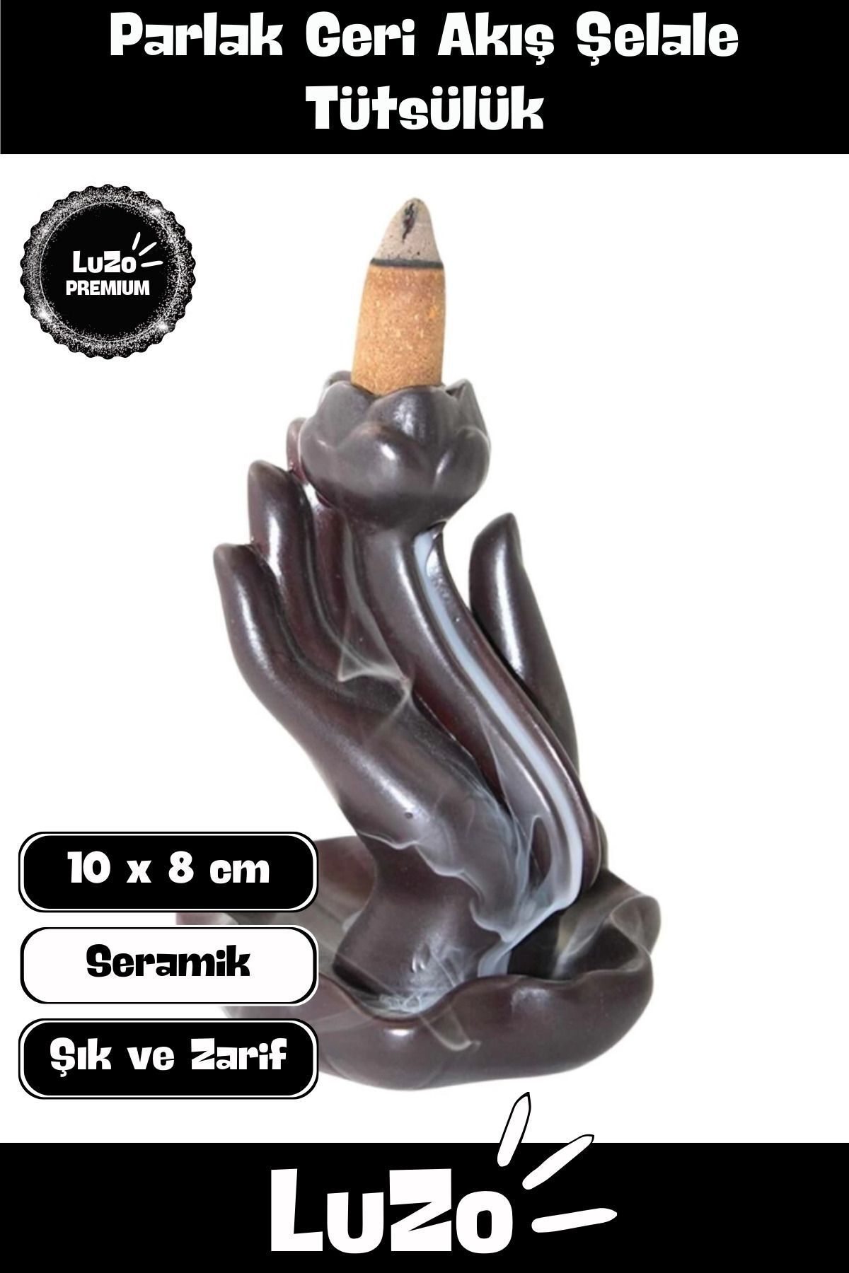 SerenityHaven Premium Seri Dekoratif Şık Parlak Seramik Şelale Geri Akış Tütsülük & Oda Kokusu Biblo 10 x 8 cm