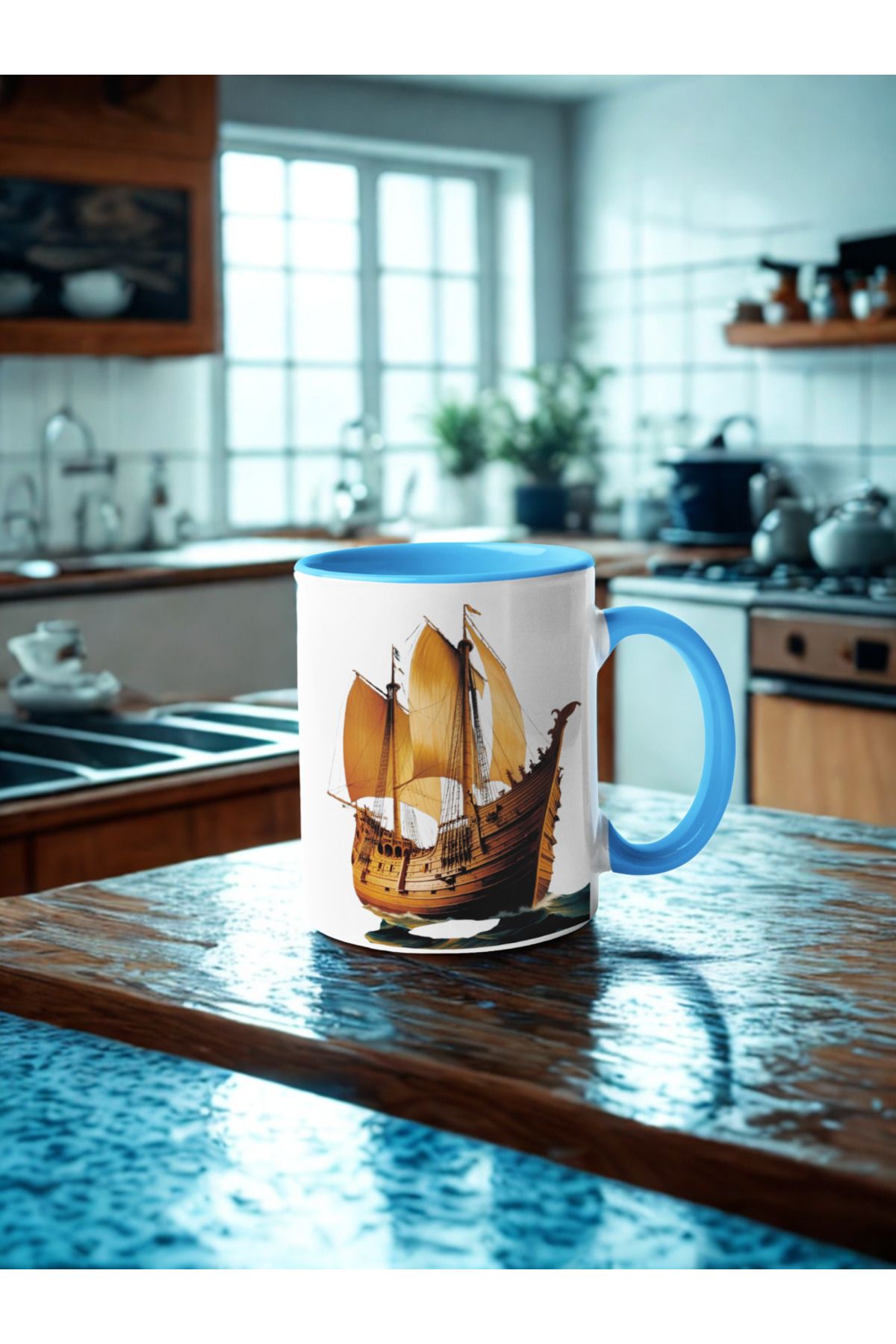 Crocodile Design Studio Denizcilik Temalı, Korsan Gemisi Baskılı Hediyelik Porselen/ Seramik Çay Kahve Kupa Bardak