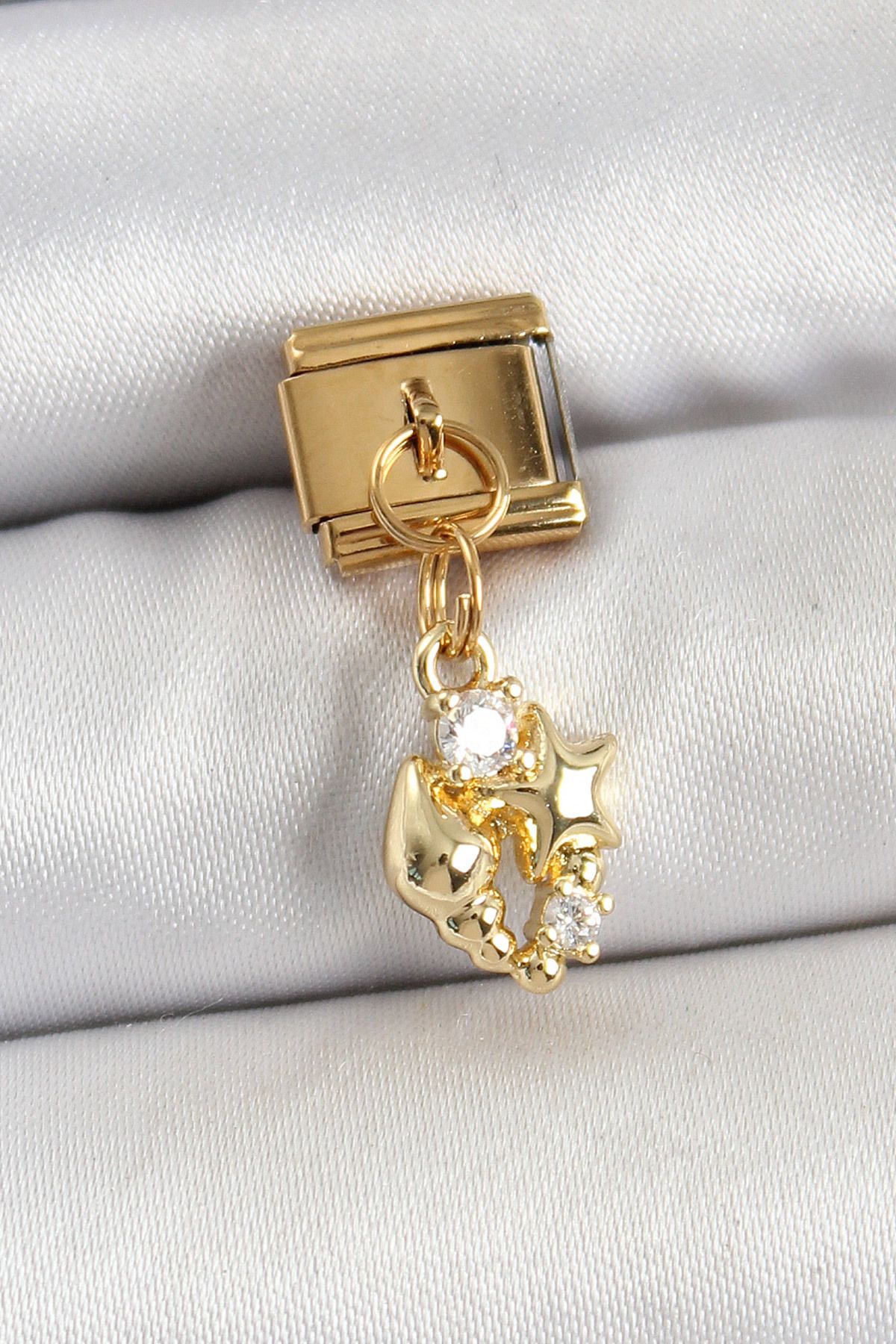 Angel Of Life 316L Çelik Sallantılı Zirkon Taşlı Deniz Kabuğu Ve Yıldız Model Gold Renk Nomination Charm - TJ-BC14
