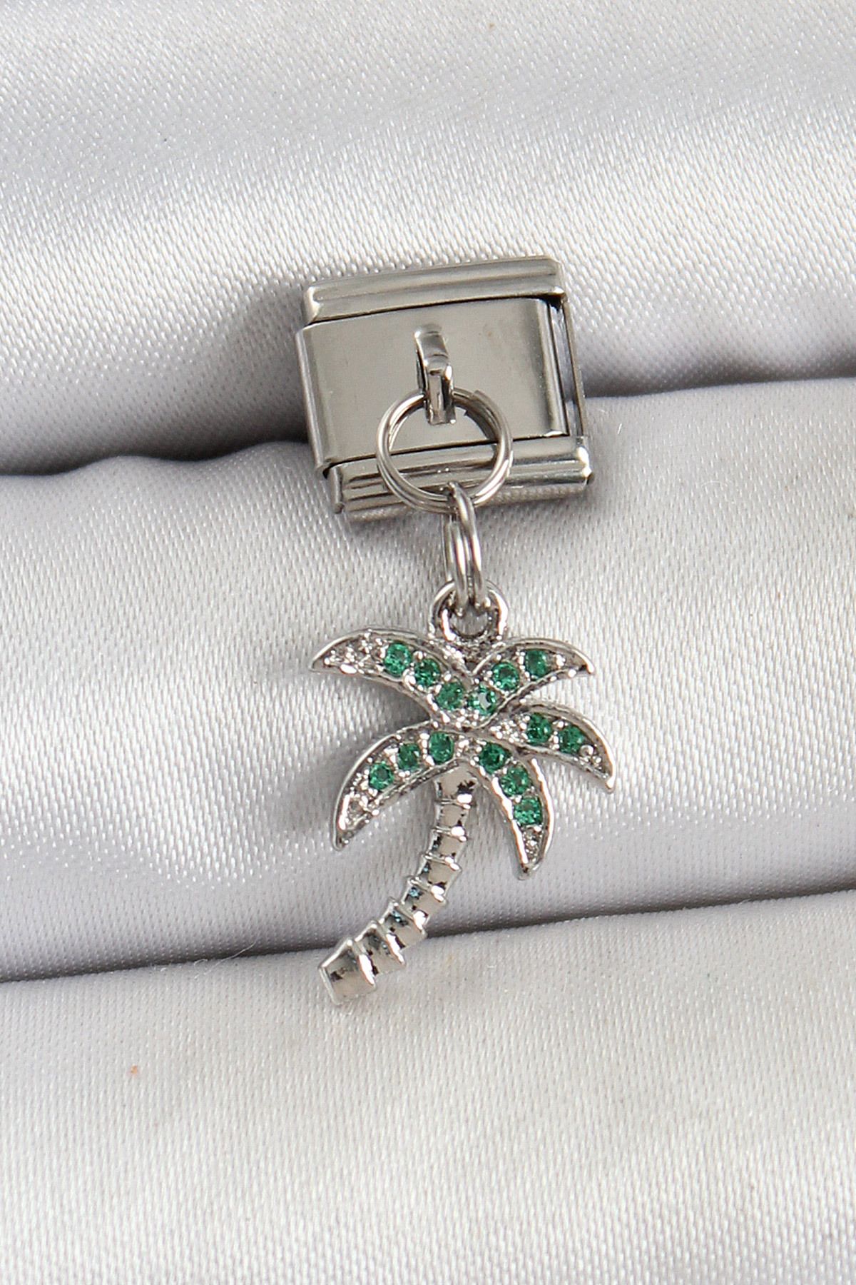 Angel Of Life 316L Çelik Sallantılı Zirkon Taşlı Palmiye Ağacı Model Gümüş Renk Nomination Charm - TJ-BC1445