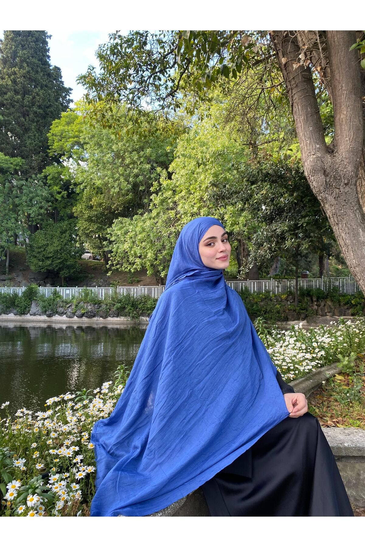 MENESSA Bambu Kraş Şal Indigo Mavi