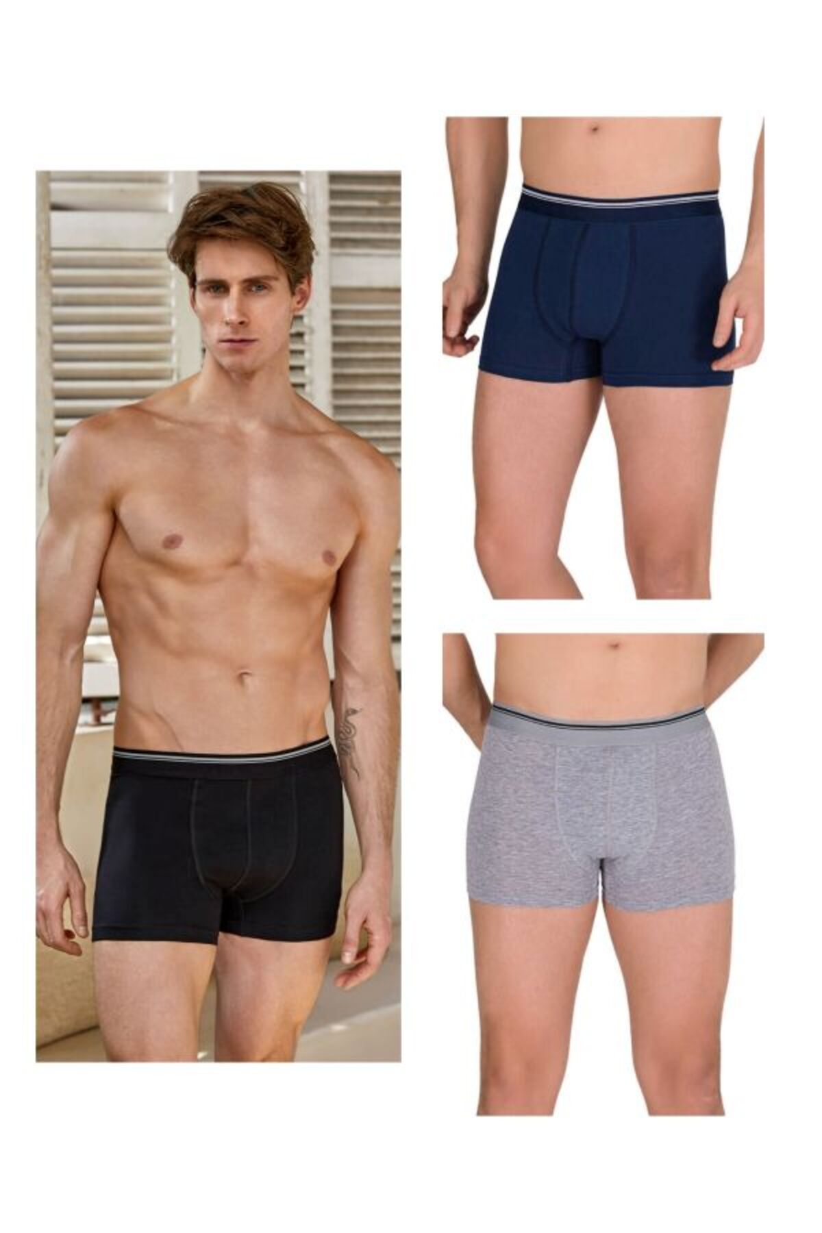 kit iç giyim Berrak 1097 3'lü (Görseldeki Renkler) Likralı Penye Erkek Boxer