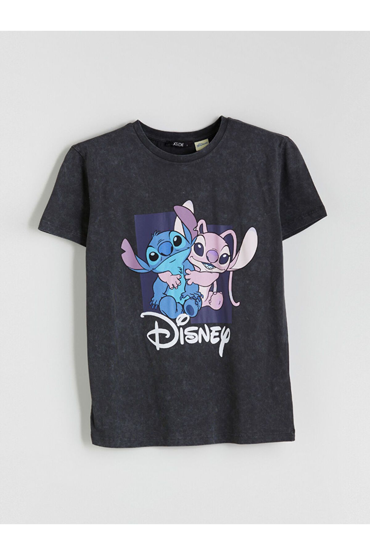 LC Waikiki XSIDE Antrasit Bisiklet Yaka Lilo & Stitch Lisanslı Kadın Tişört