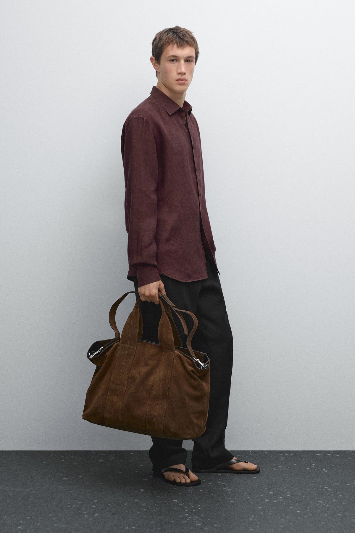 Massimo Dutti Soluk efektli keten regular fit gömlek