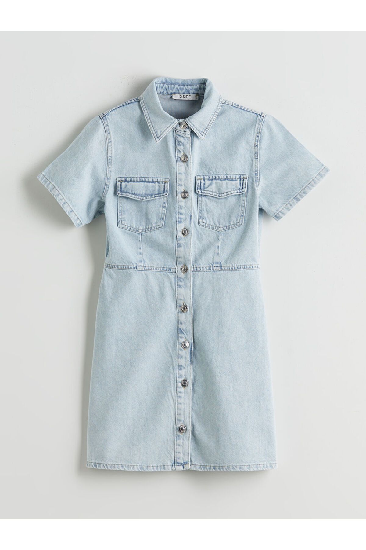 LC Waikiki LCW Gömlek Yaka Mini Jean Elbise