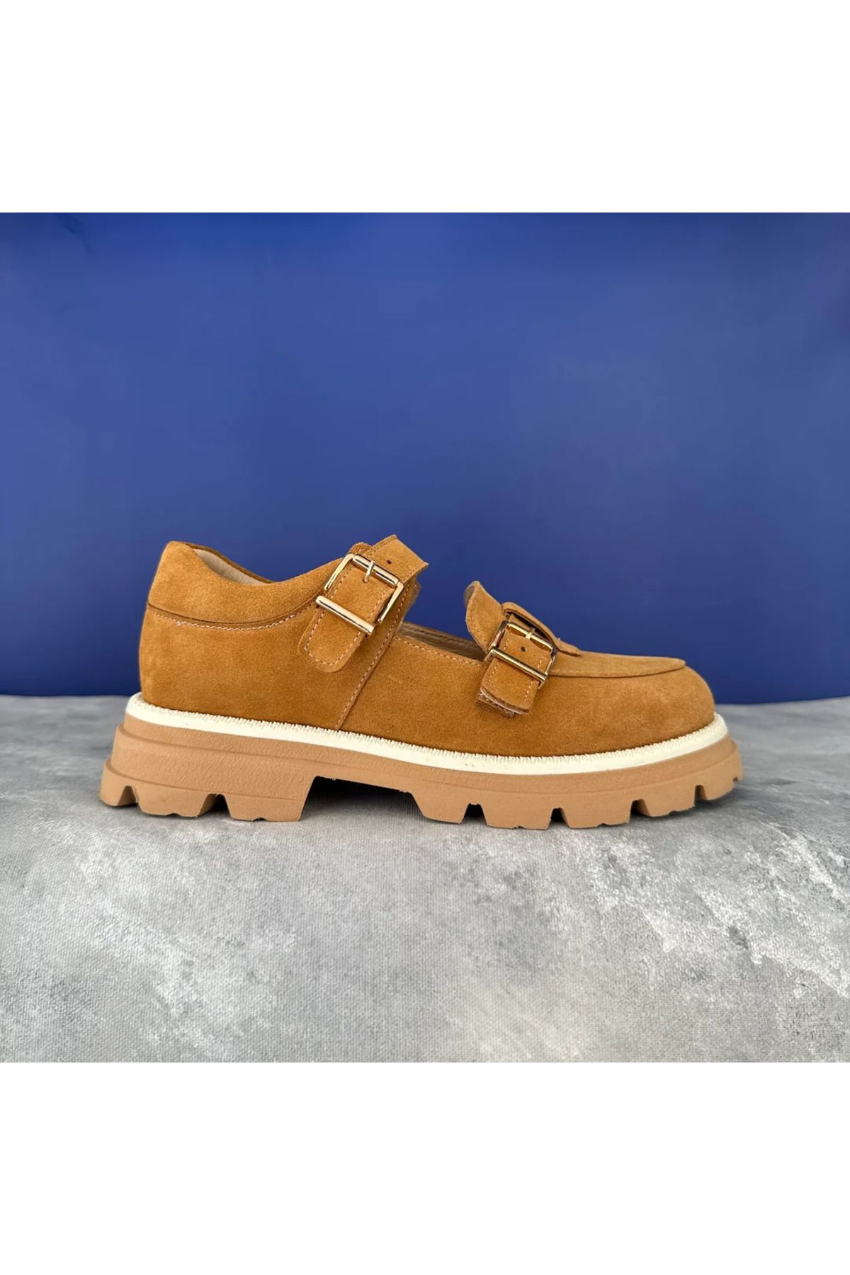 H&K GLOW Hakiki Süet Deri Çift Bantlı Loafer
