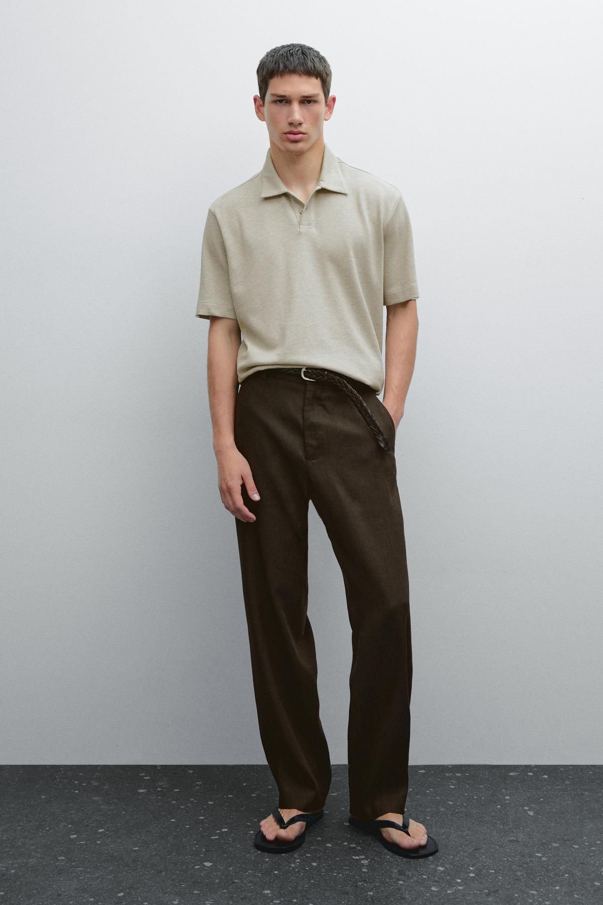 Massimo Dutti Dokulu kısa kollu polo yaka t-shirt