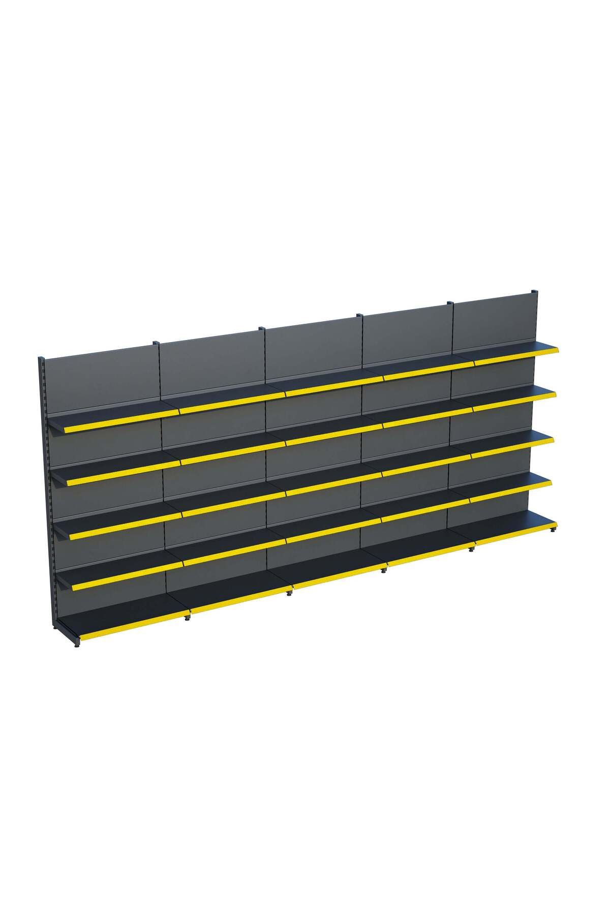 Raffar Antrasit Market Petshop Kırtasiye Rafı Duvar Ünitesi D30CMxG300CMxH220CM Antrasit Market Raf Sistemi
