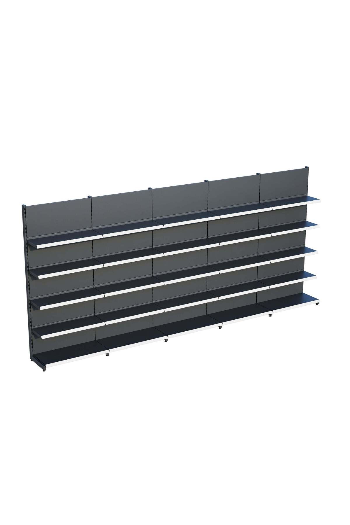 Raffar Antrasit Market Petshop Kırtasiye Rafı Duvar Ünitesi D30CMxG500CMxH220CM Antrasit Market Raf Sistemi