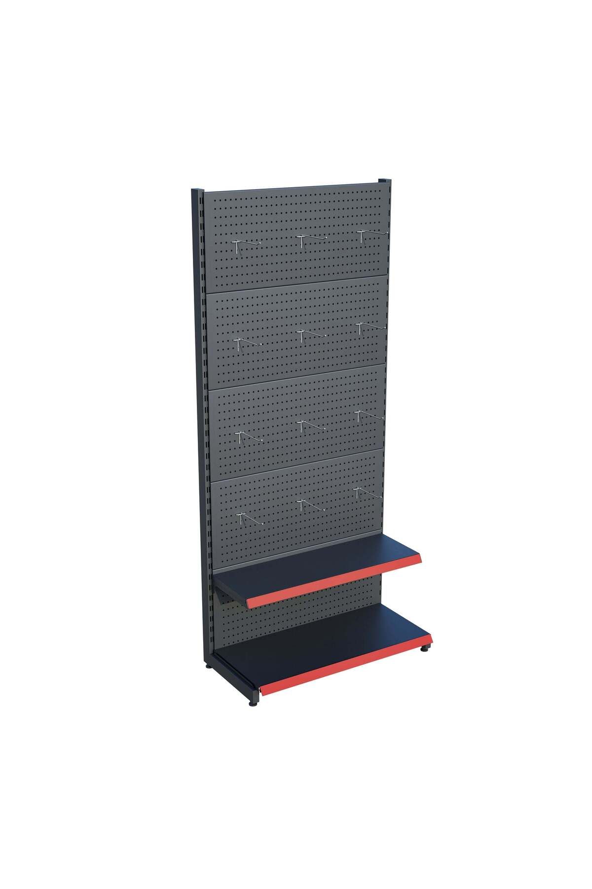 Raffar Antrasit Market Petshop Kırtasiye Rafı Hırdavat Rafı D30CMxG60CMxH220CM Antrasit Delikli Pano + Kanc