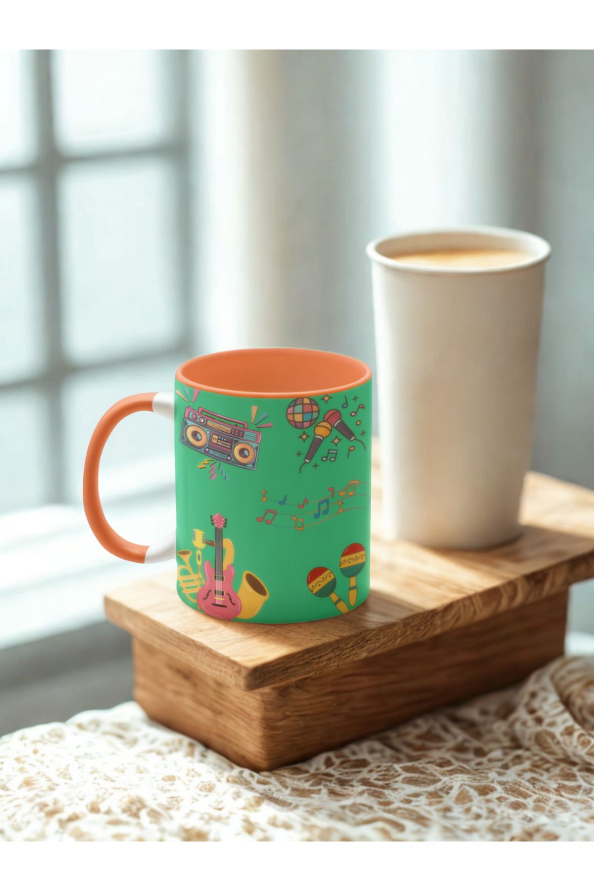 Crocodile Design Studio Müzik ve Ritim Baskılı Hediyelik Porselen /Seramik Çay Kahve Kupa Bardak