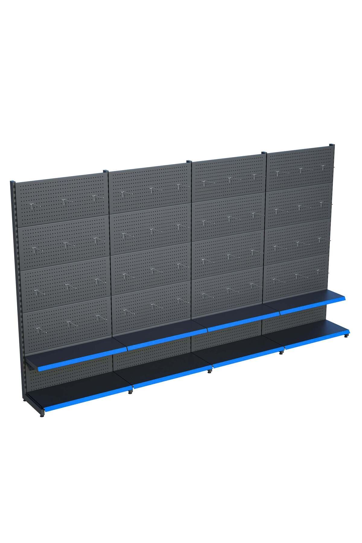 Raffar Antrasit Market Petshop Kırtasiye Rafı Hırdavat Rafı D30CMxG280CMxH220CM Antrasit Delikli Pano + Kan