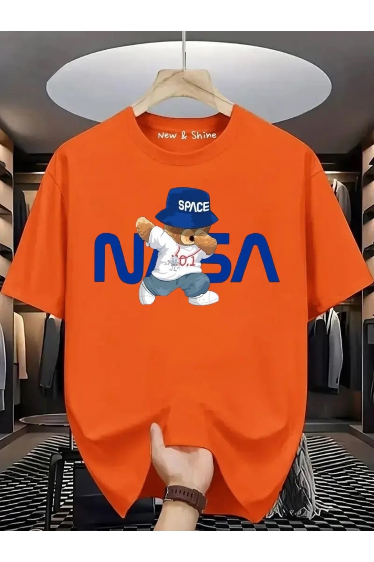 New Shine Nasa Space Ayı Baskılı Oversize T-Shirt