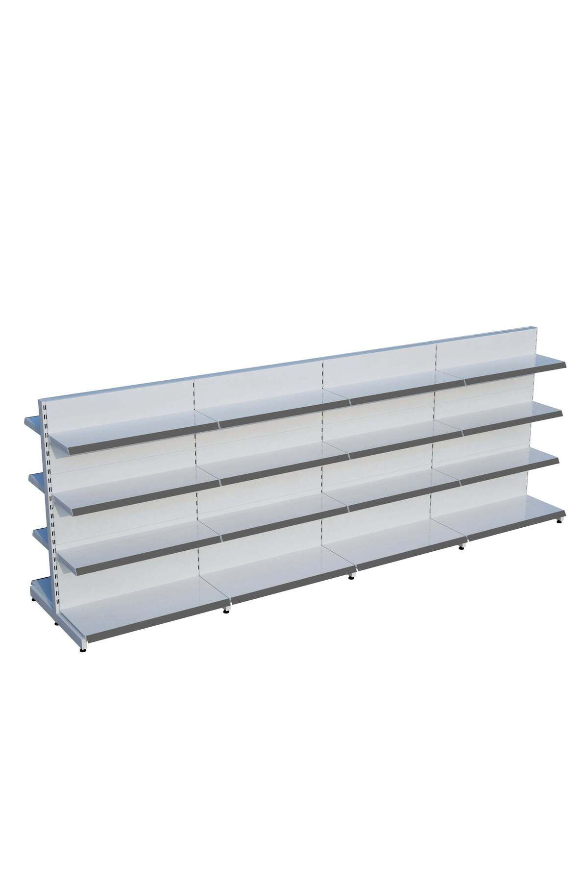 Raffar Beyaz Çift Yönlü Orta Reyon Market RafıD30CMxG400CMxH140CM