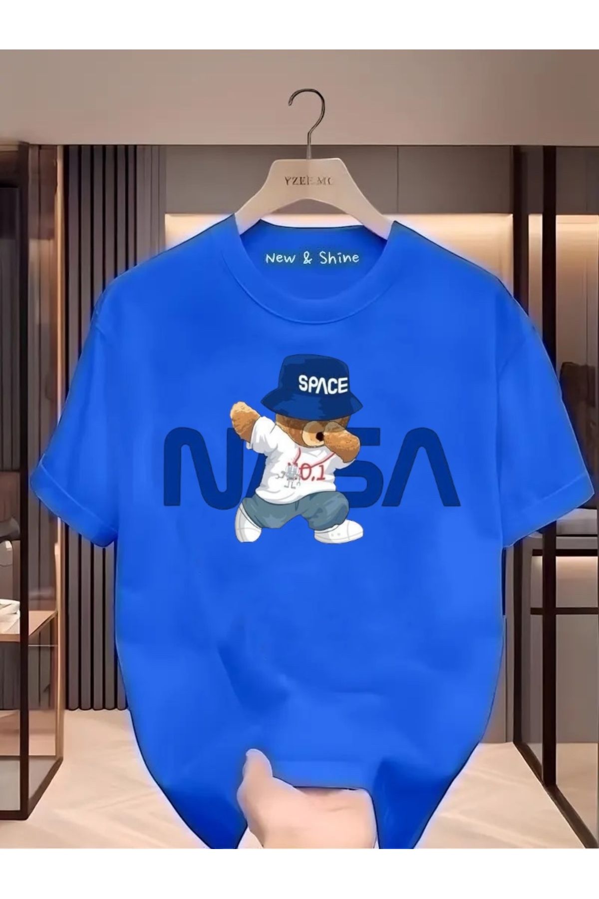 New Shine Nasa Space Ayı Baskılı Oversize T-Shirt