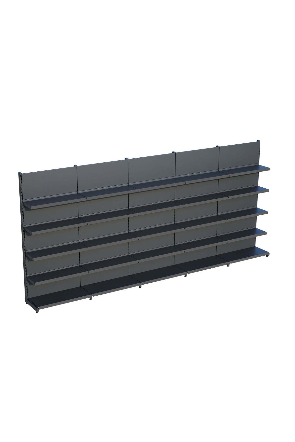 Raffar Antrasit Market Petshop Kırtasiye Rafı Duvar Ünitesi D30CMxG400CMxH220CM Antrasit Market Raf Sistemi