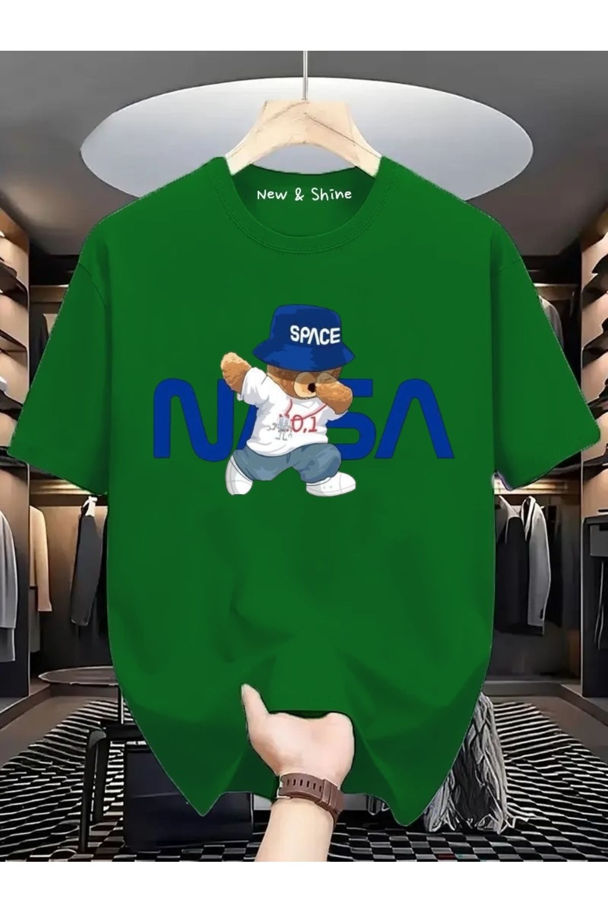 New Shine Nasa Space Ayı Baskılı Oversize T-Shirt