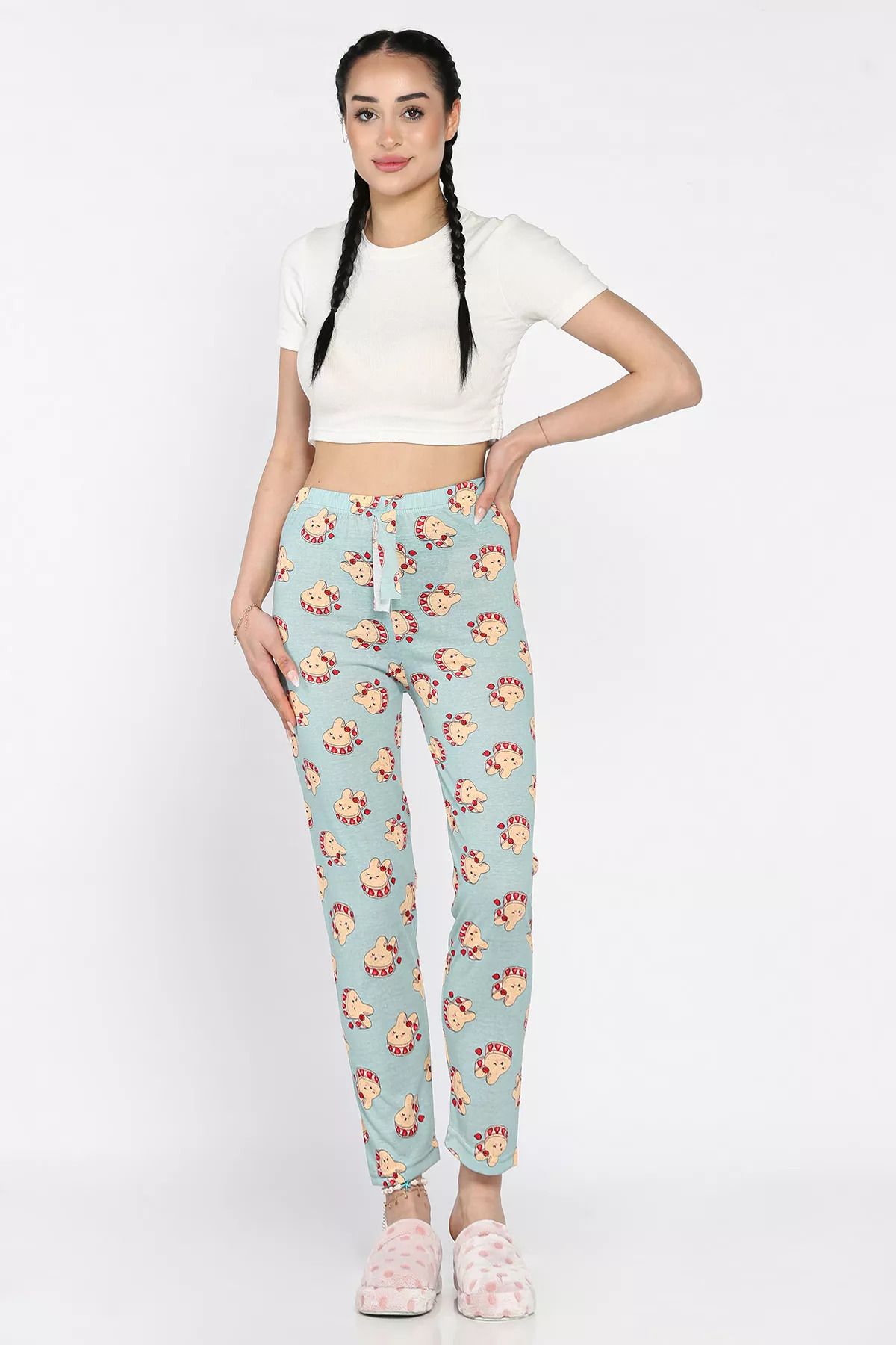 GÜLSELİ Mint Kadın Baskılı Bel Lastikli Pijama Altı