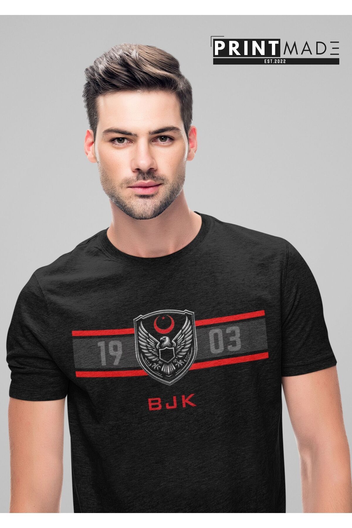 printtmade KARAKARTAL Bisiklet Yaka Yüksek Kalite Baskılı Siyah T-Shirt