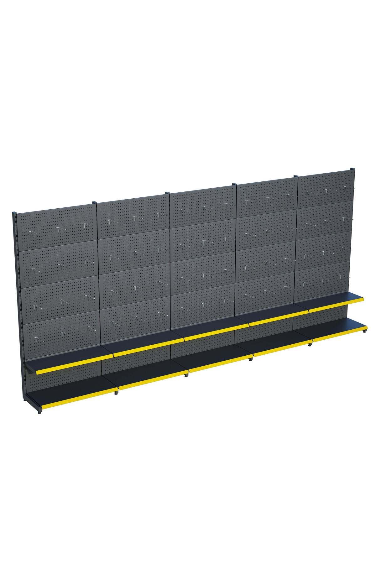 Raffar Antrasit Market Petshop Kırtasiye Rafı Hırdavat Rafı D30CMxG400CMxH220CM Antrasit Delikli Pano + Kan