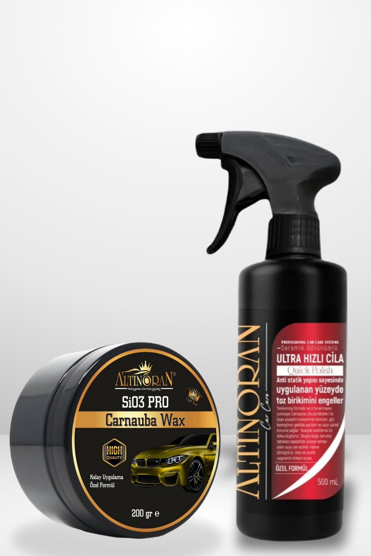 Altınoran Seramik Wax ve Hızlı Cila Seti | Sio3 Pro Krem Cila 200gr ve Ultra Sprey Cila 500ml